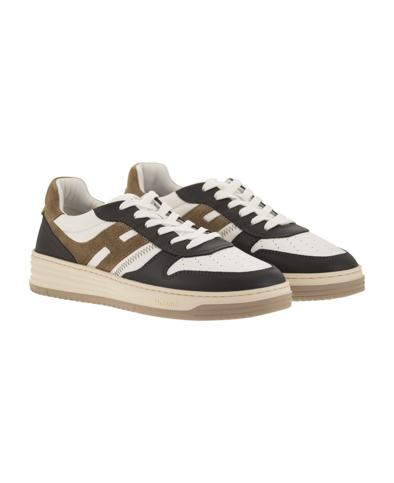 Hogan H630 - Leather Lace-up Trainers - Black/brown