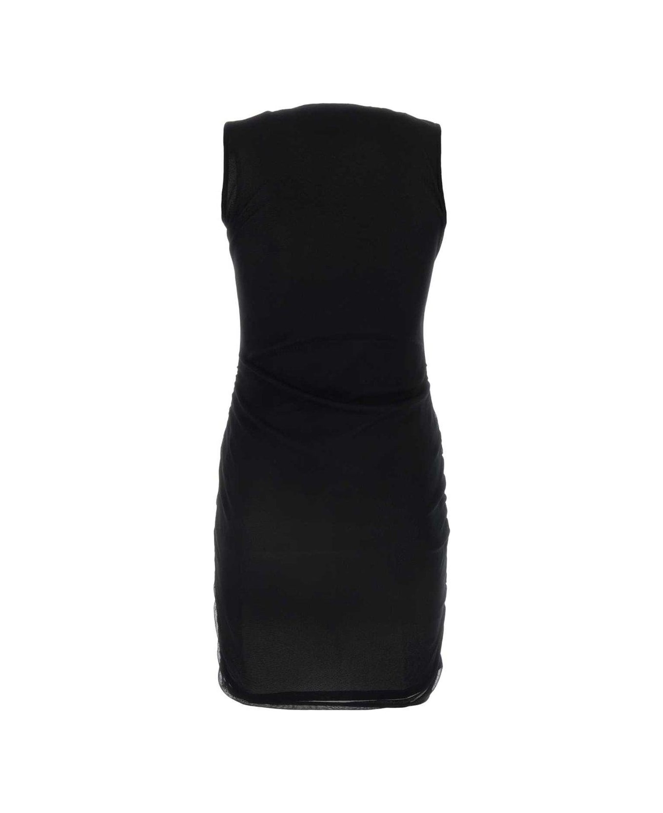Saint Laurent Crewneck Ruched Detailed Mini Dress - BLACK ワンピース＆ドレス