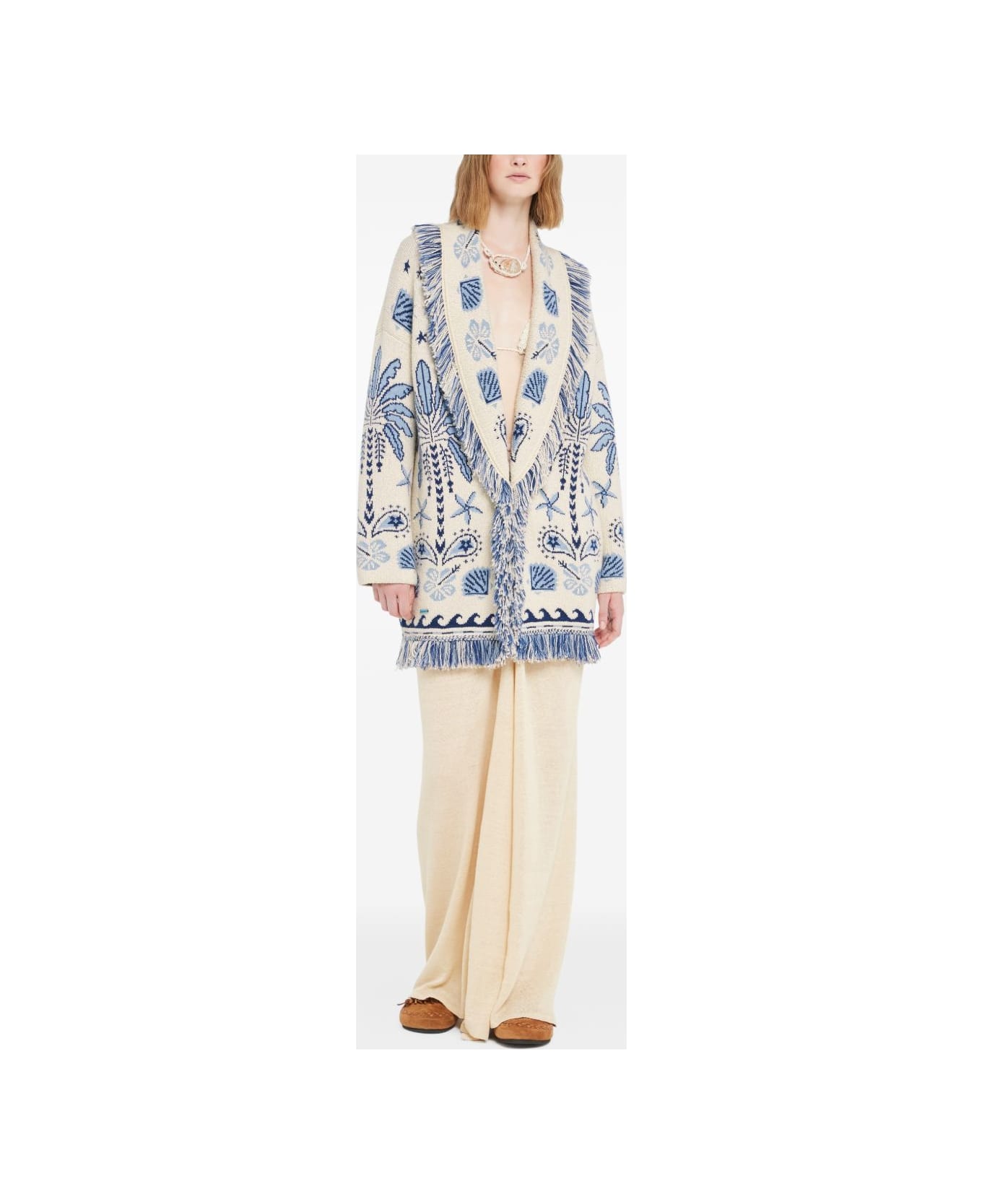Alanui Echoes Of The Island Wool And Cotton Cardigan - Beige