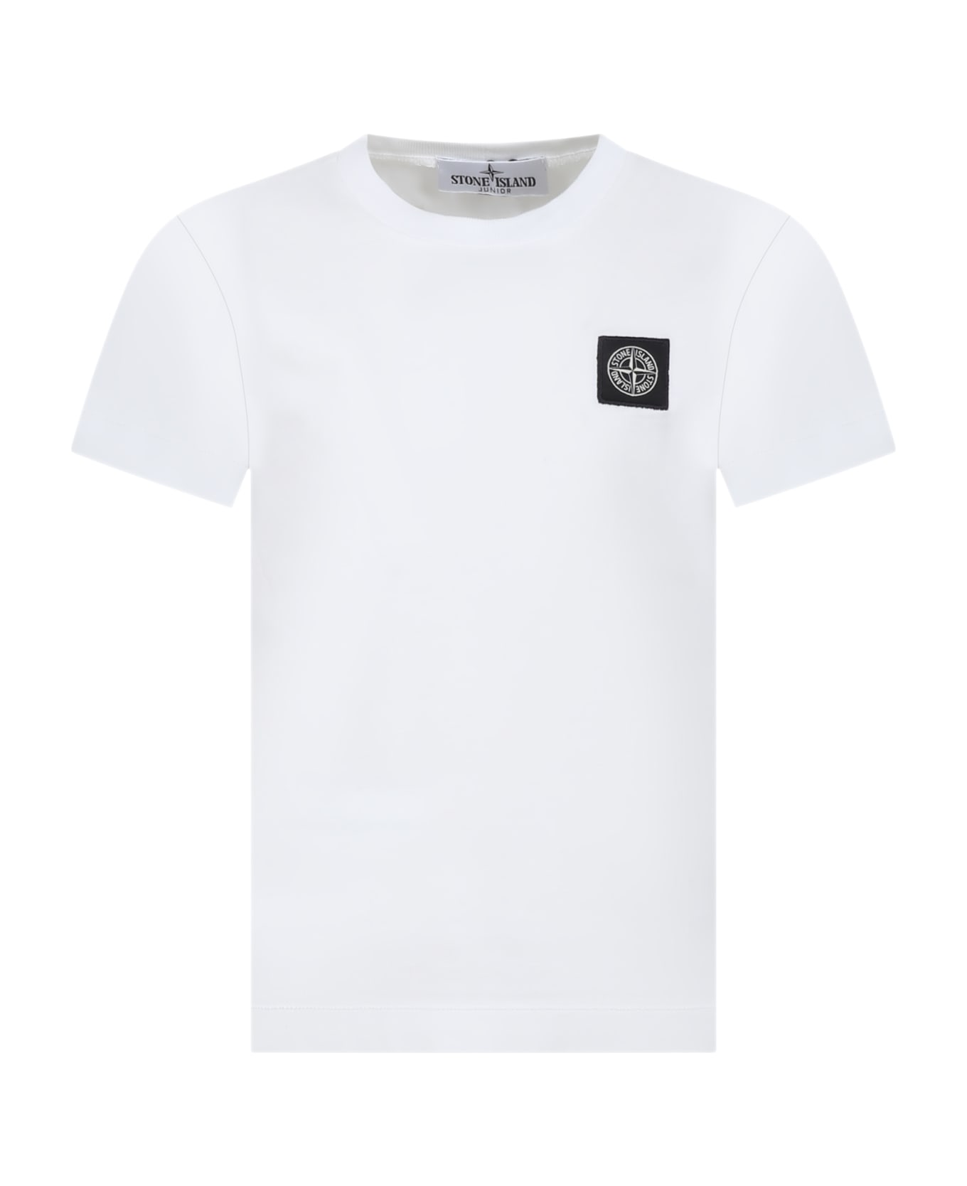 Stone Island Junior White T-shirt For Boy With Logo - White Tシャツ＆ポロシャツ