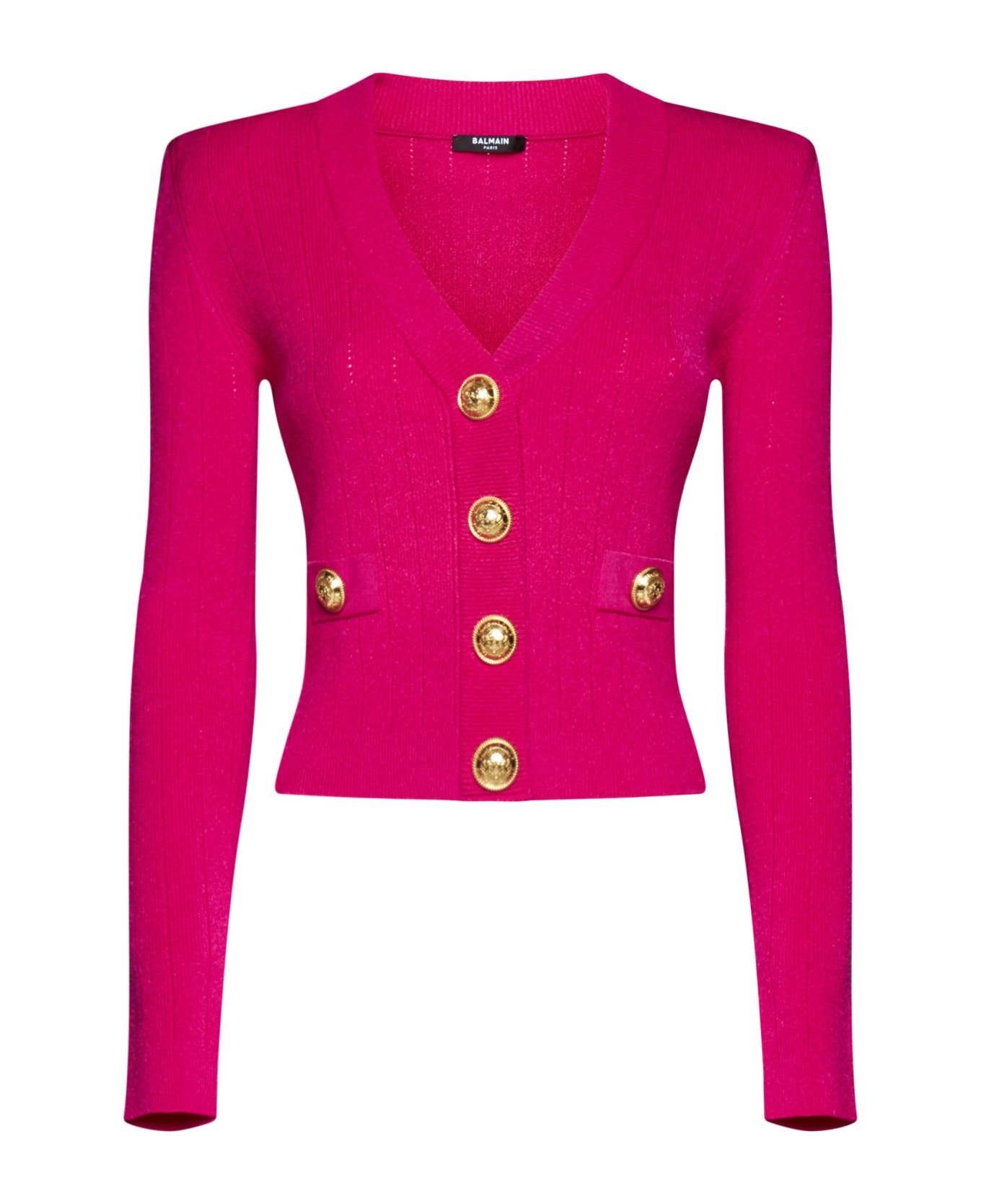 Balmain Gold Buttons Knit Cardigan - Pink