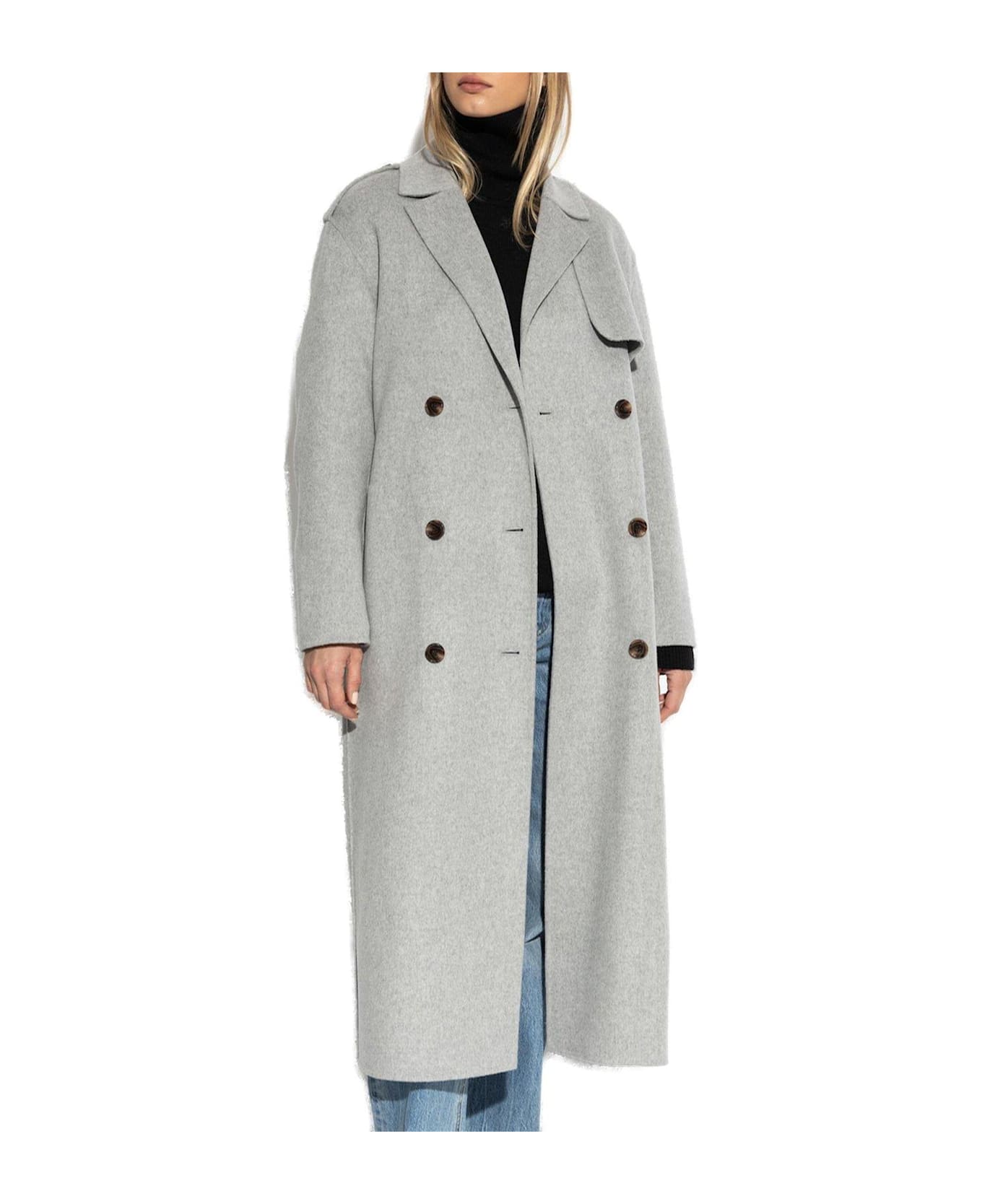 Theory Double-breasted Long-sleeved Coat - GREY