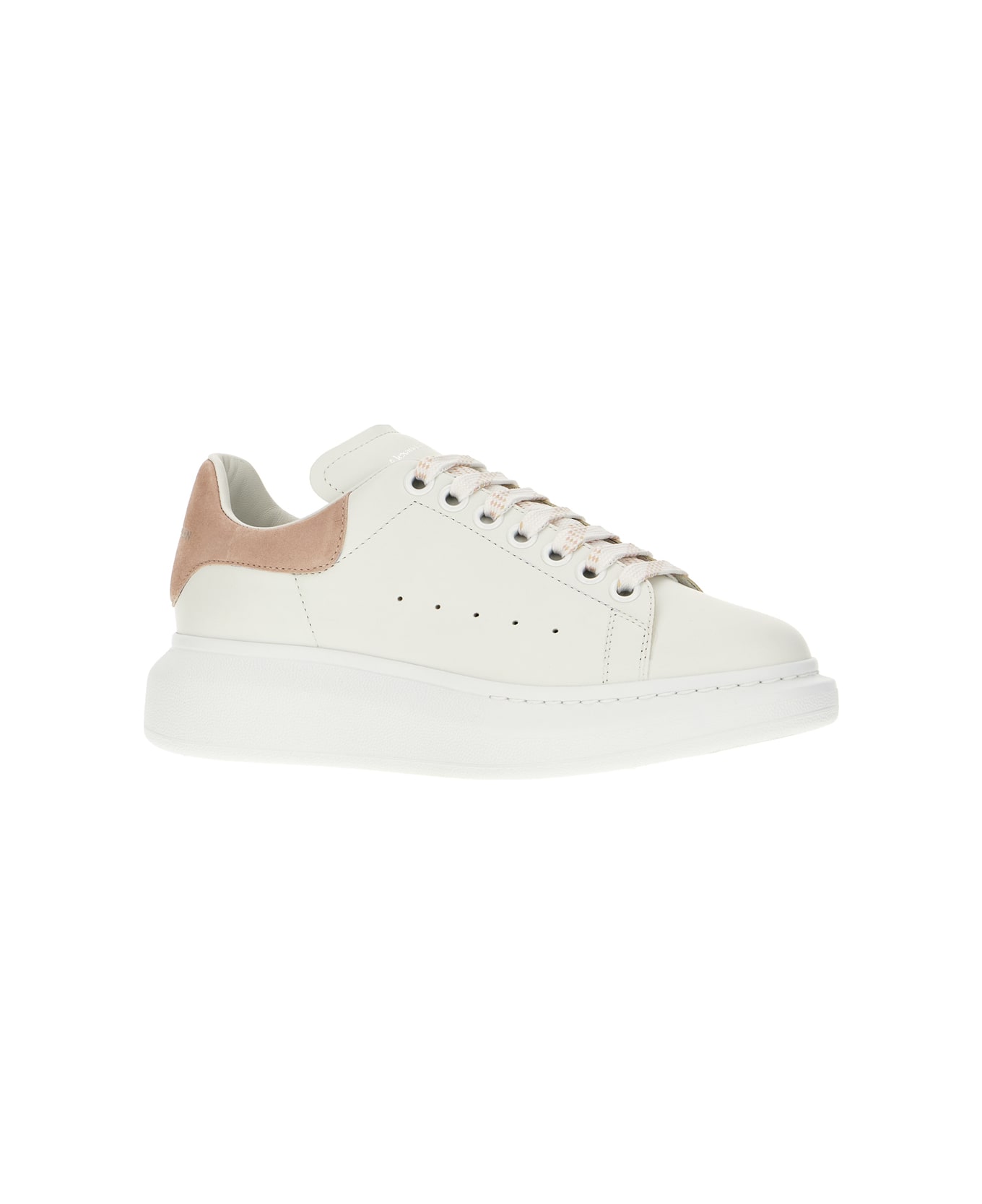 Alexander McQueen White Leather Sneakers With Pink Suede Heel - WHITE PATCHOULI