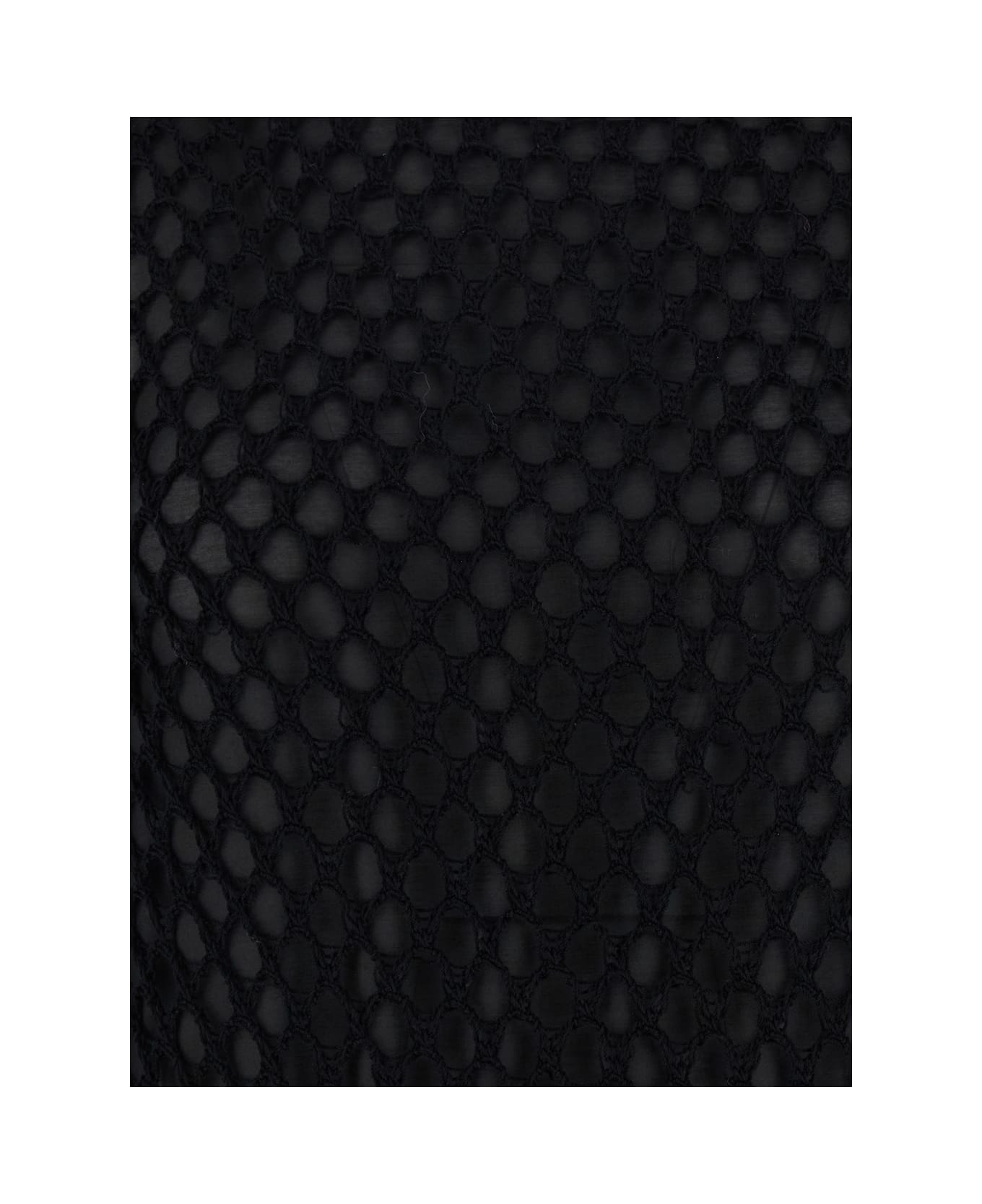 SEMICOUTURE Black Crewneck Long Dress With Fishnet Design And Matching Underdress In Cotton Woman - Black