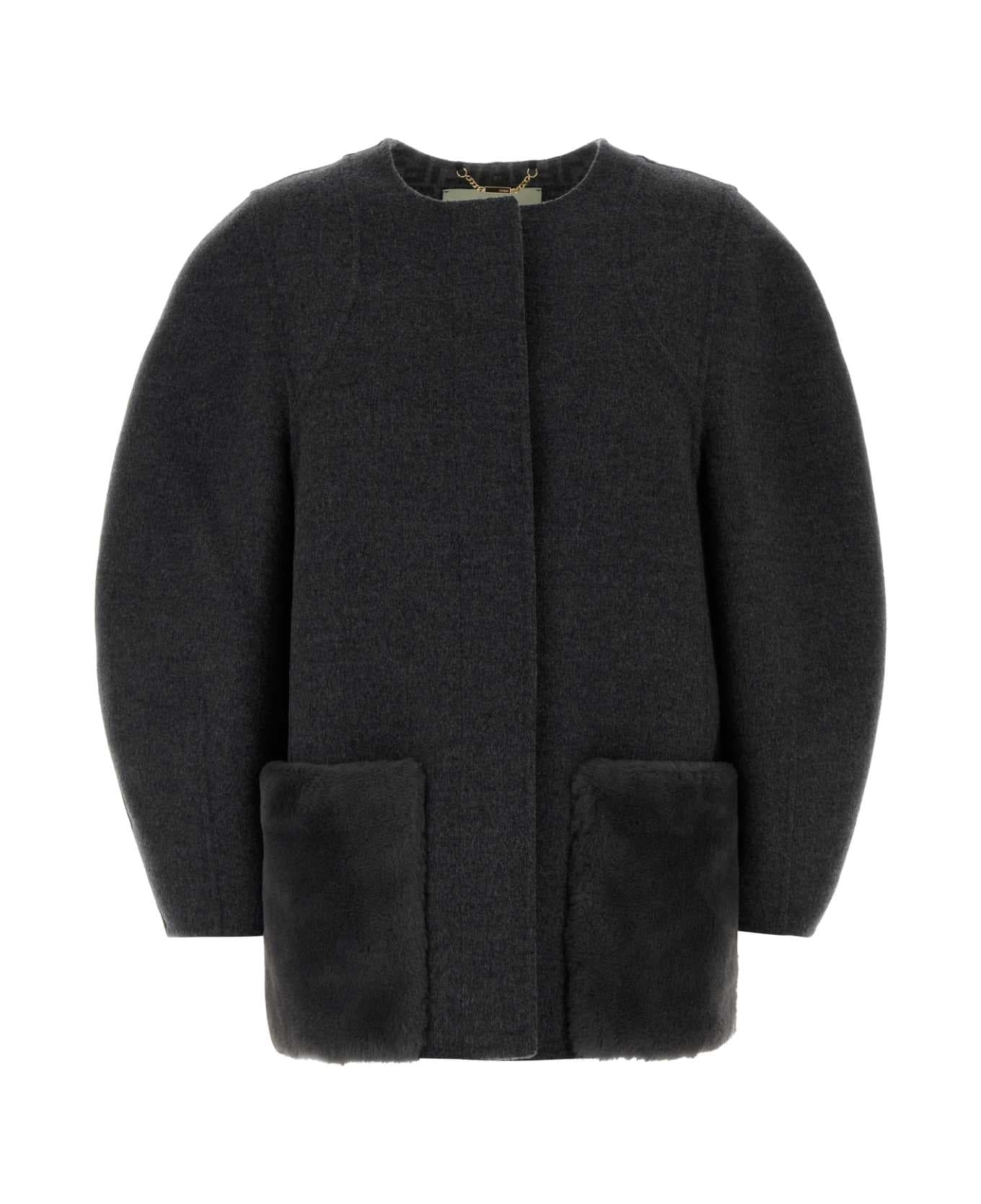Fendi Dark Grey Wool Blend Jacket - MID GREY MELANGE