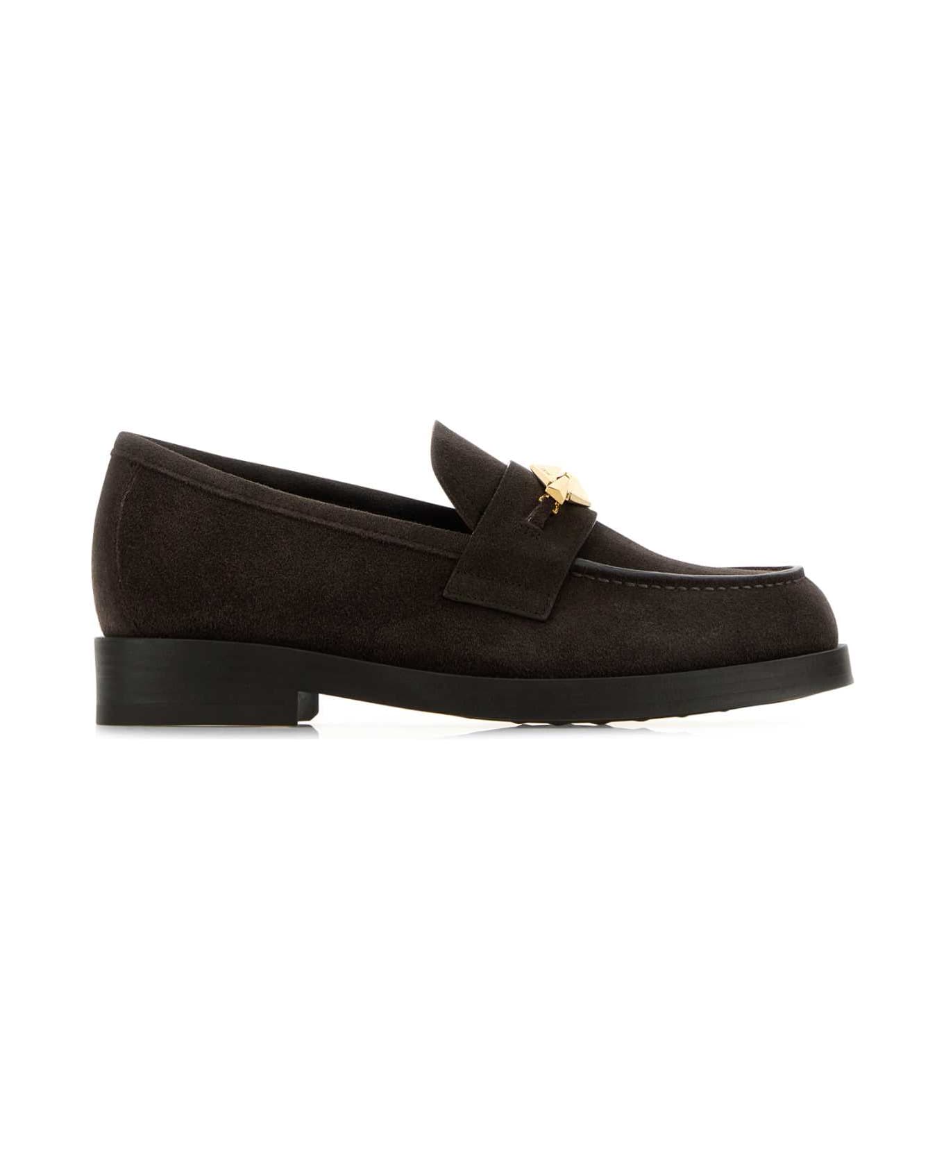 Jimmy Choo Dark Brown Suede Maddie Diamond Loafers - COFFEE
