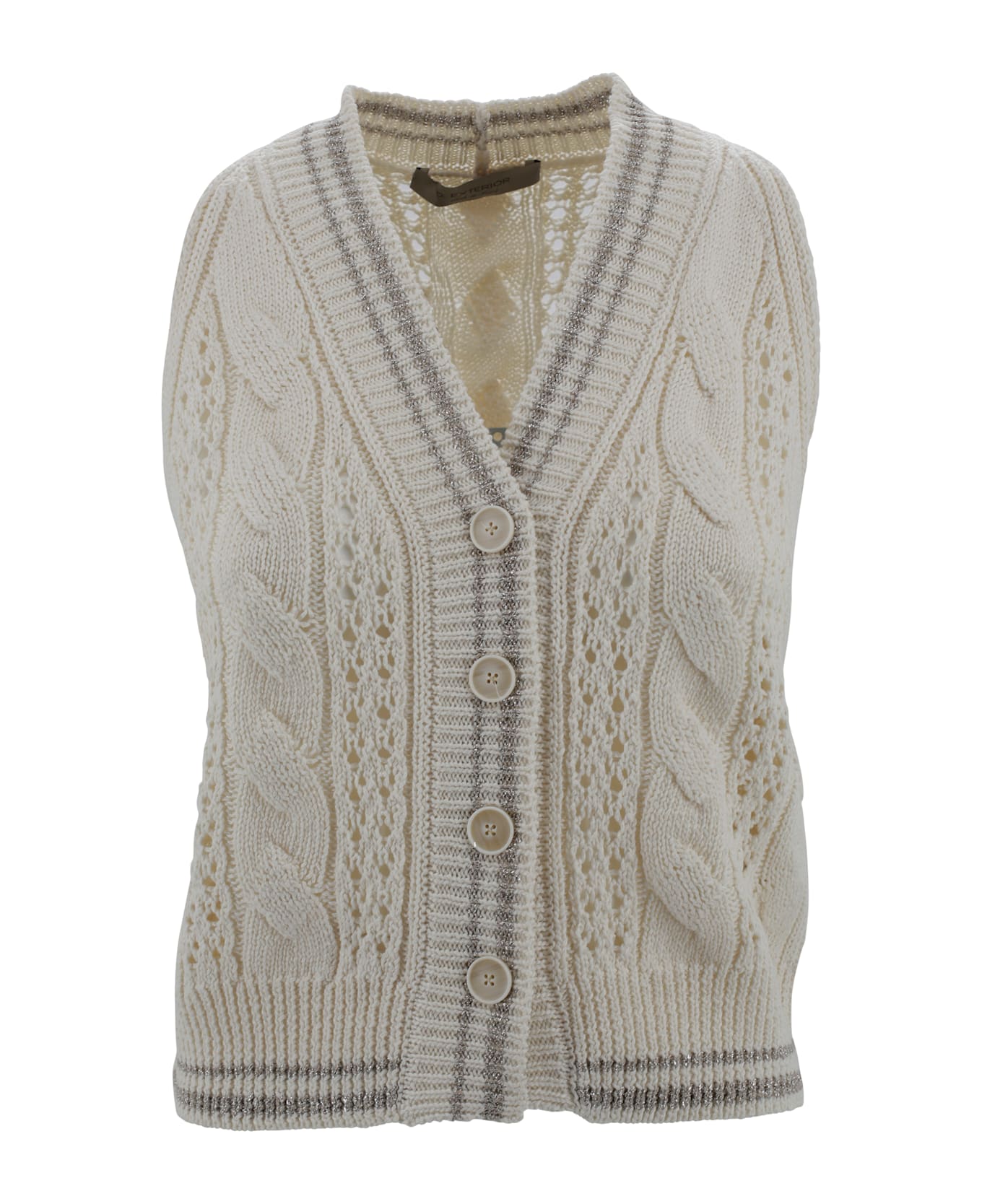 D.Exterior Sweater Vest With Cable Knit Design - Ivory