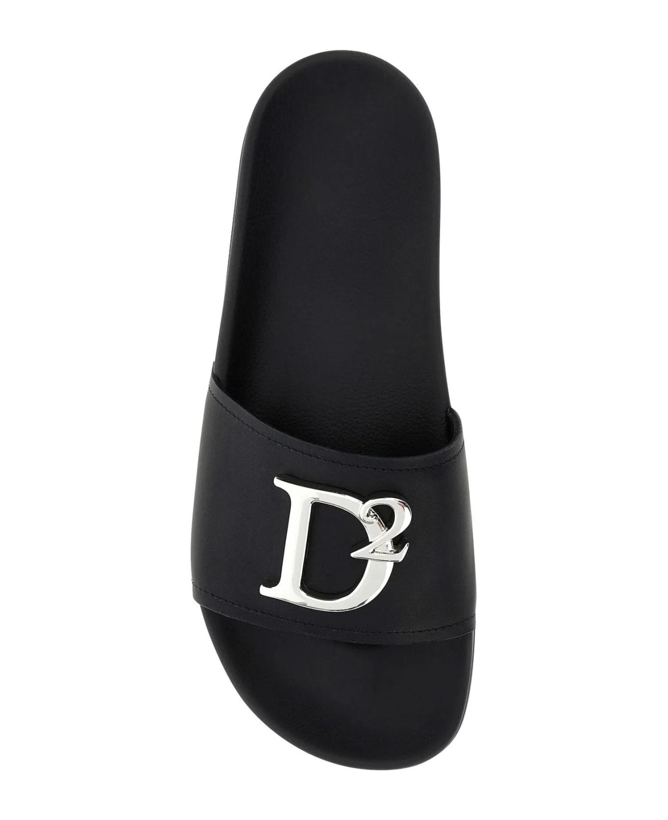 Dsquared2 Black Leather D2 Statement Slippers - Nero サンダル