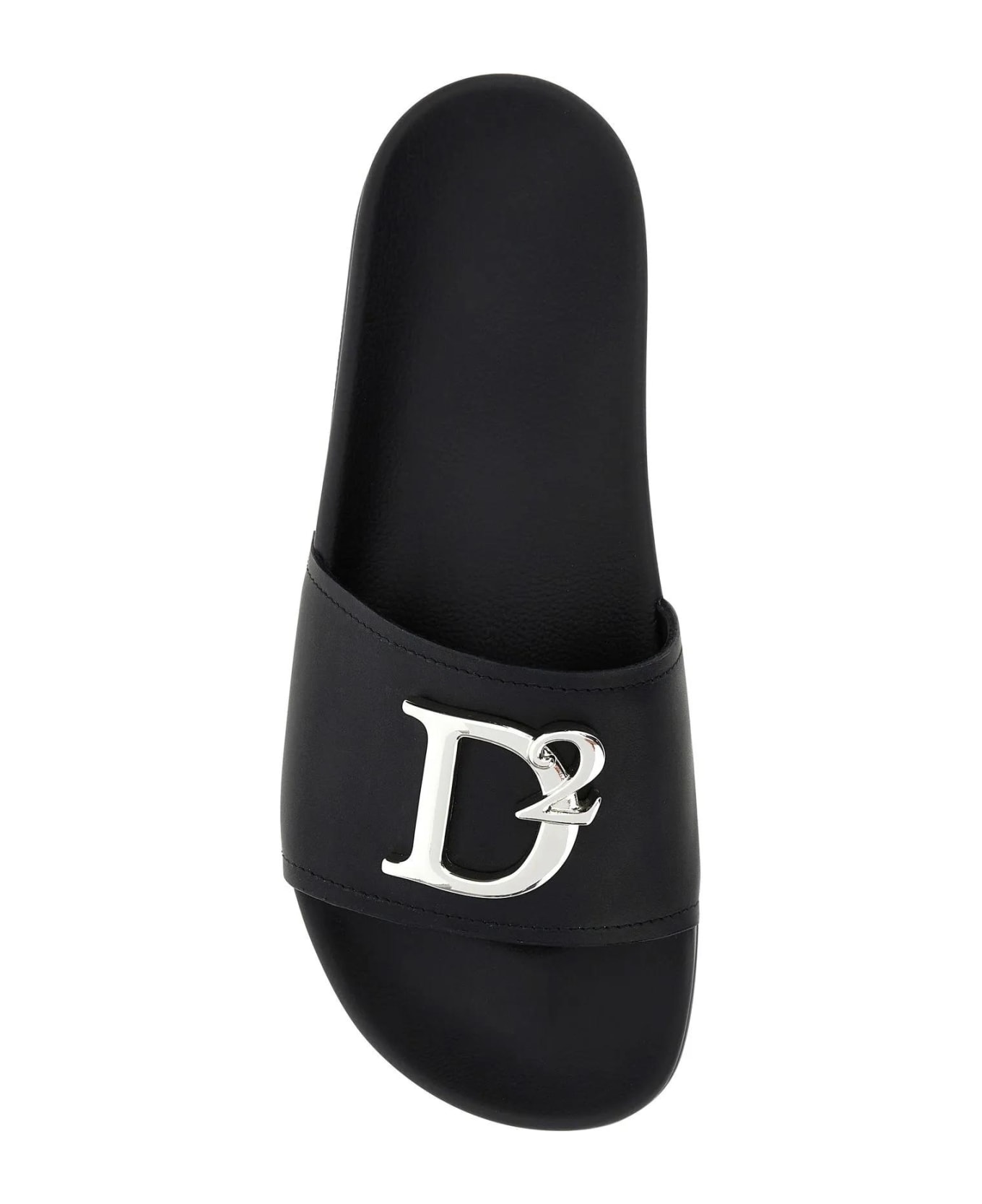 Dsquared2 Black Leather D2 Statement Slippers - Nero