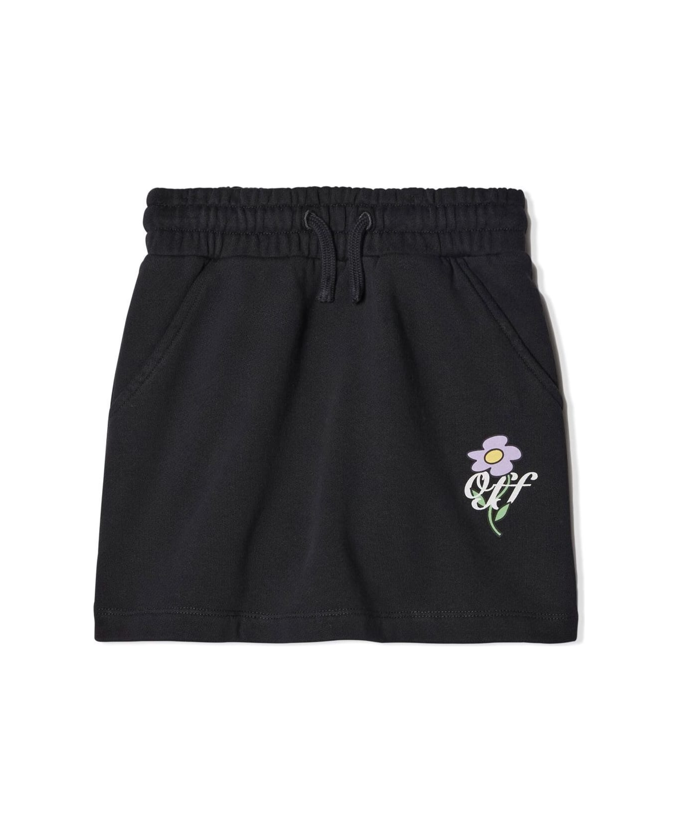 Off-White Black Miniskirt With Elasticated Waistband And Logo In Cotton Girl - Black