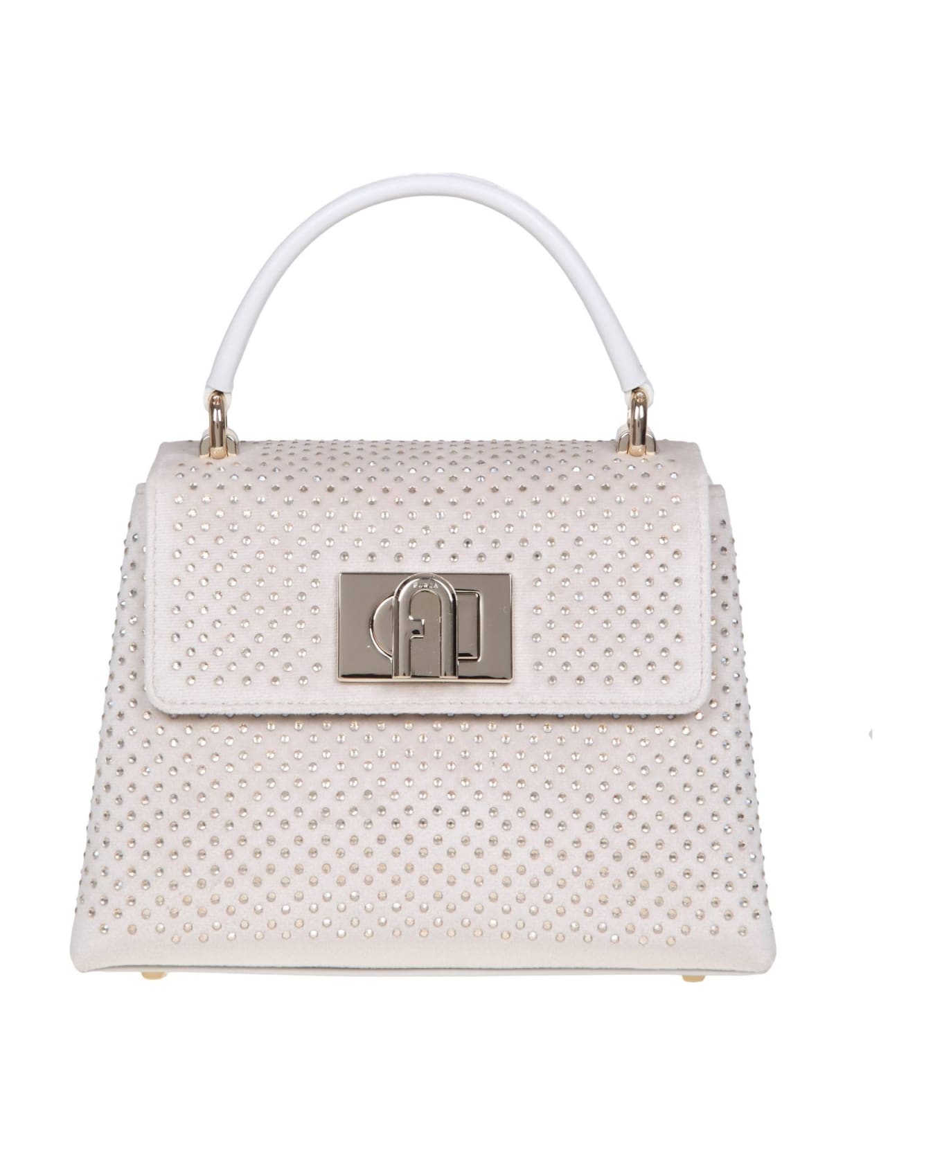 Furla 1927 Mini Top Handle In Velvet With Applied Strass - S Marshmallow