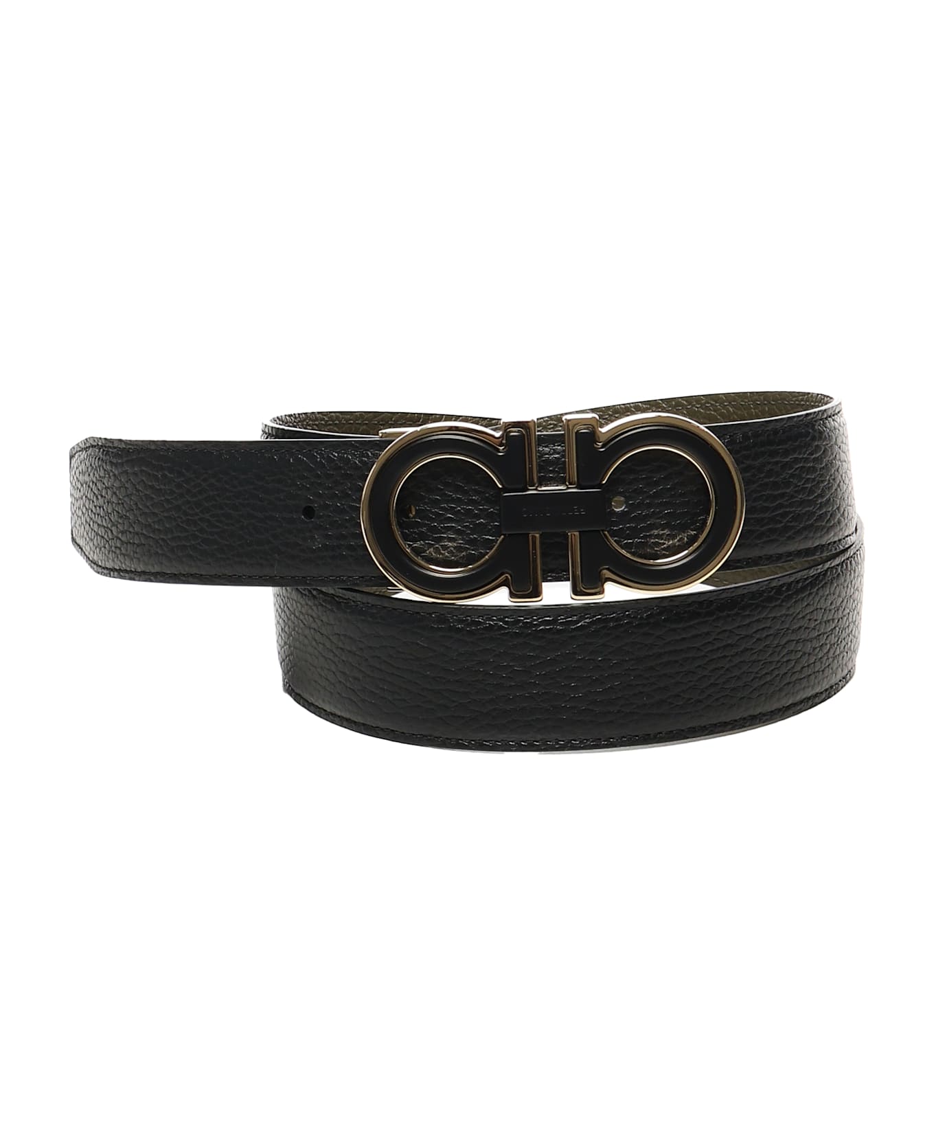 Ferragamo Gancini Belt In Calfskin - Black