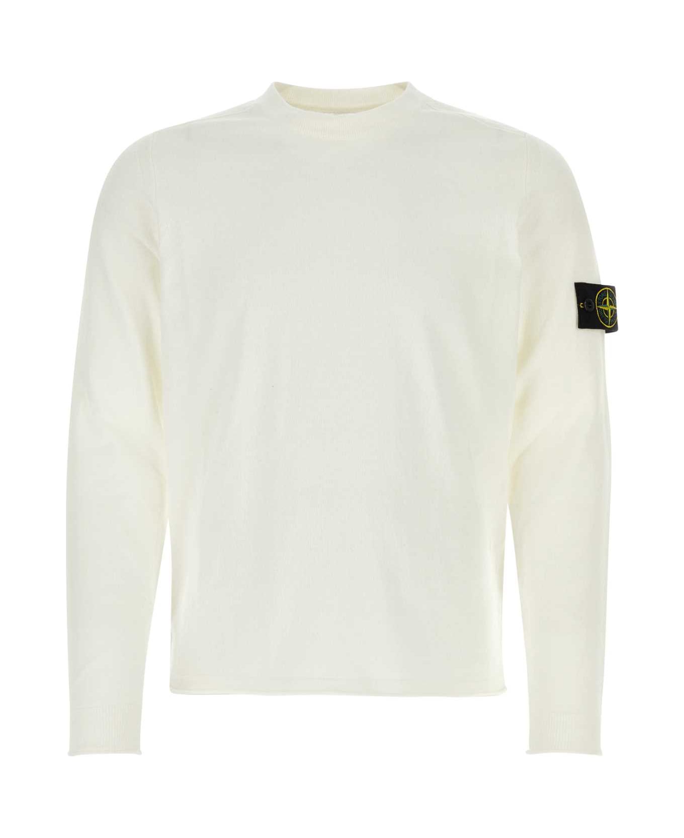 Stone Island White Cotton Sweater - WHT