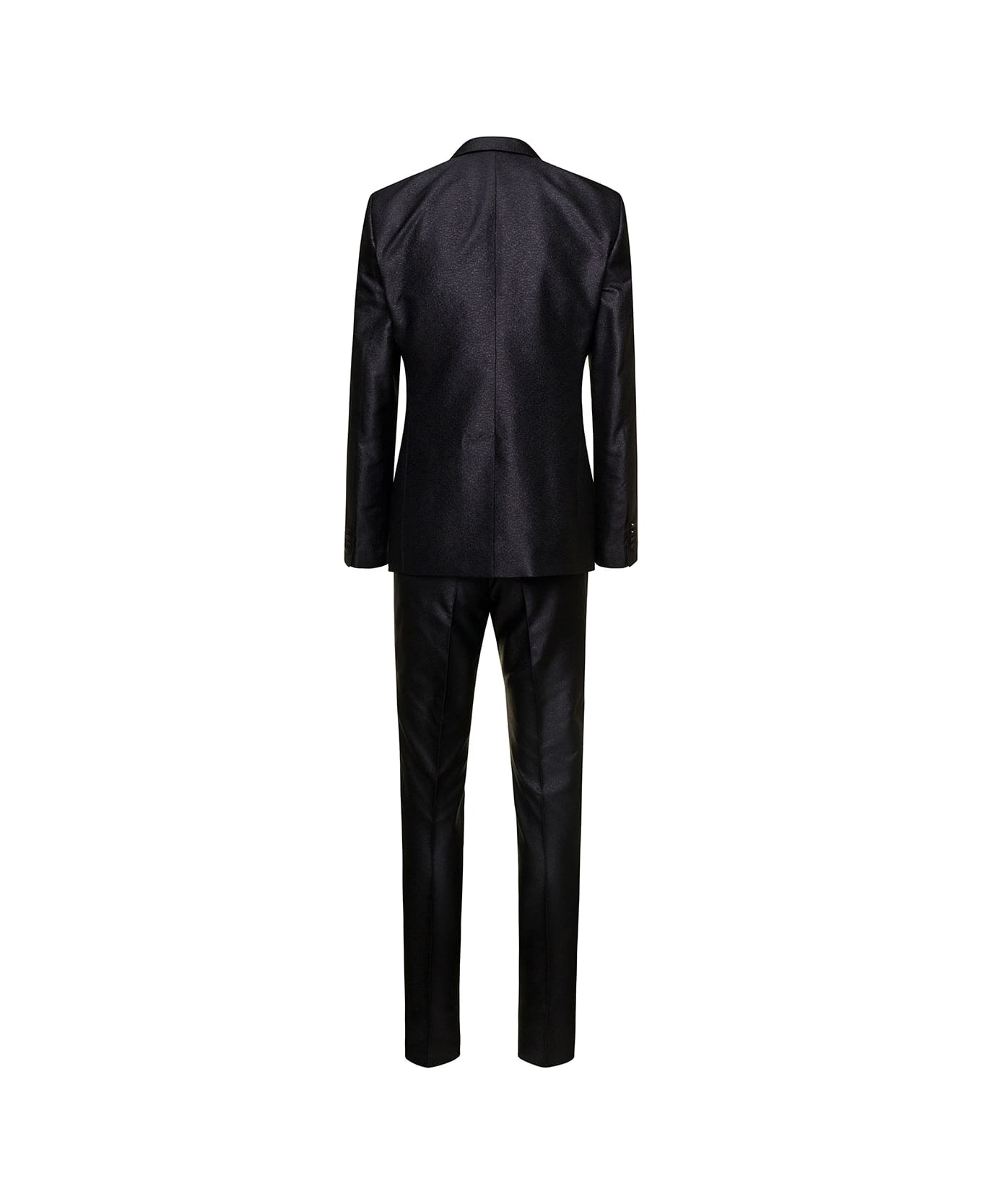 Dolce & Gabbana 'martini' Black Single-brested Tuxedo Suit In Silk Lamé Jacquard Man - Black