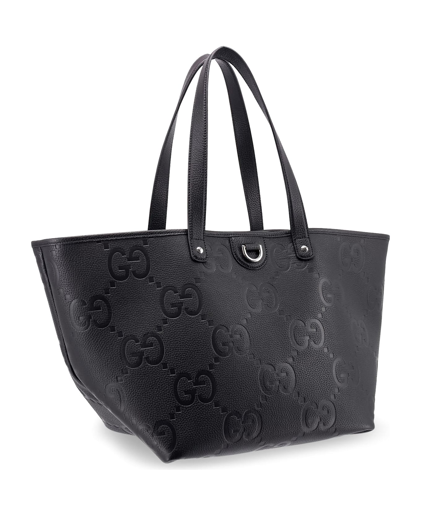 Gucci Leather Shopping Bag With Jumbo Gg Motif - Black
