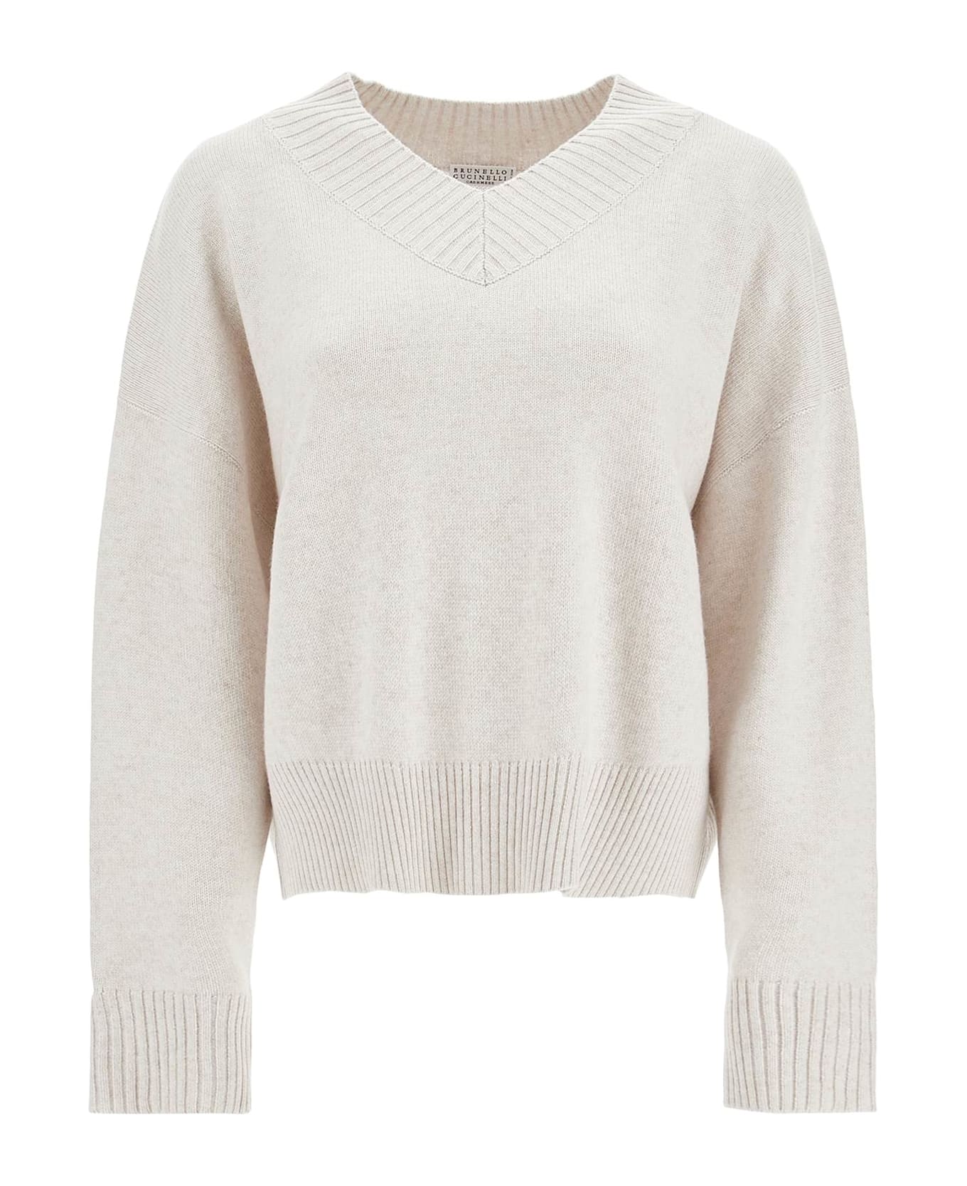 Brunello Cucinelli Cashmere Pullover With Shiny Cuff Details. - MADREPERLA (Grey)