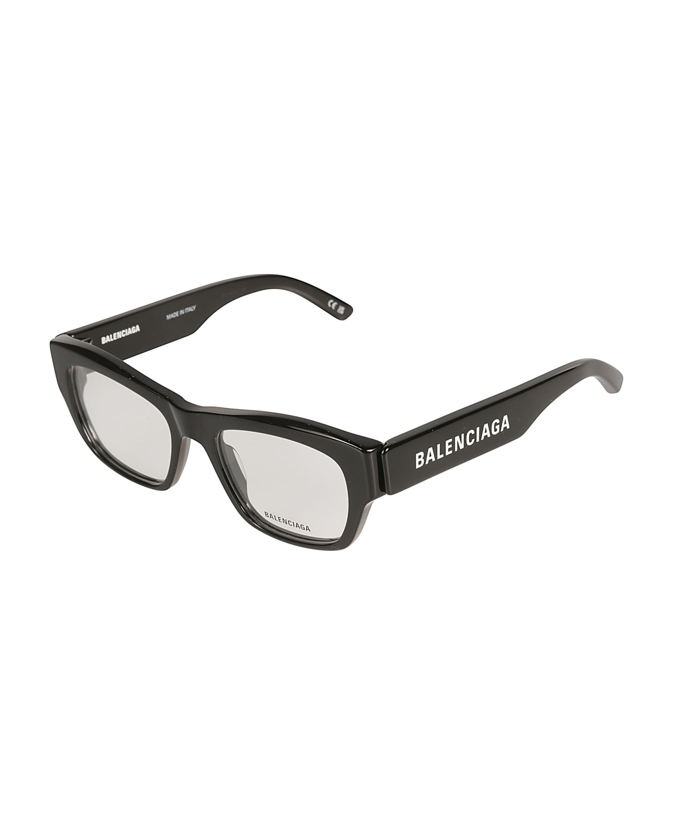 Balenciaga Eyewear Logo Sided Square Frame Glasses - Black/Transparent アイウェア