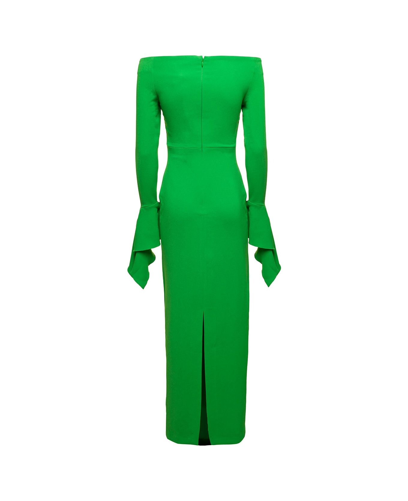 Solace London 'amalie' Maxi Green Dress With Straight Neckline And Volant Detail In Polyester Woman - Bright green ワンピース＆ドレス