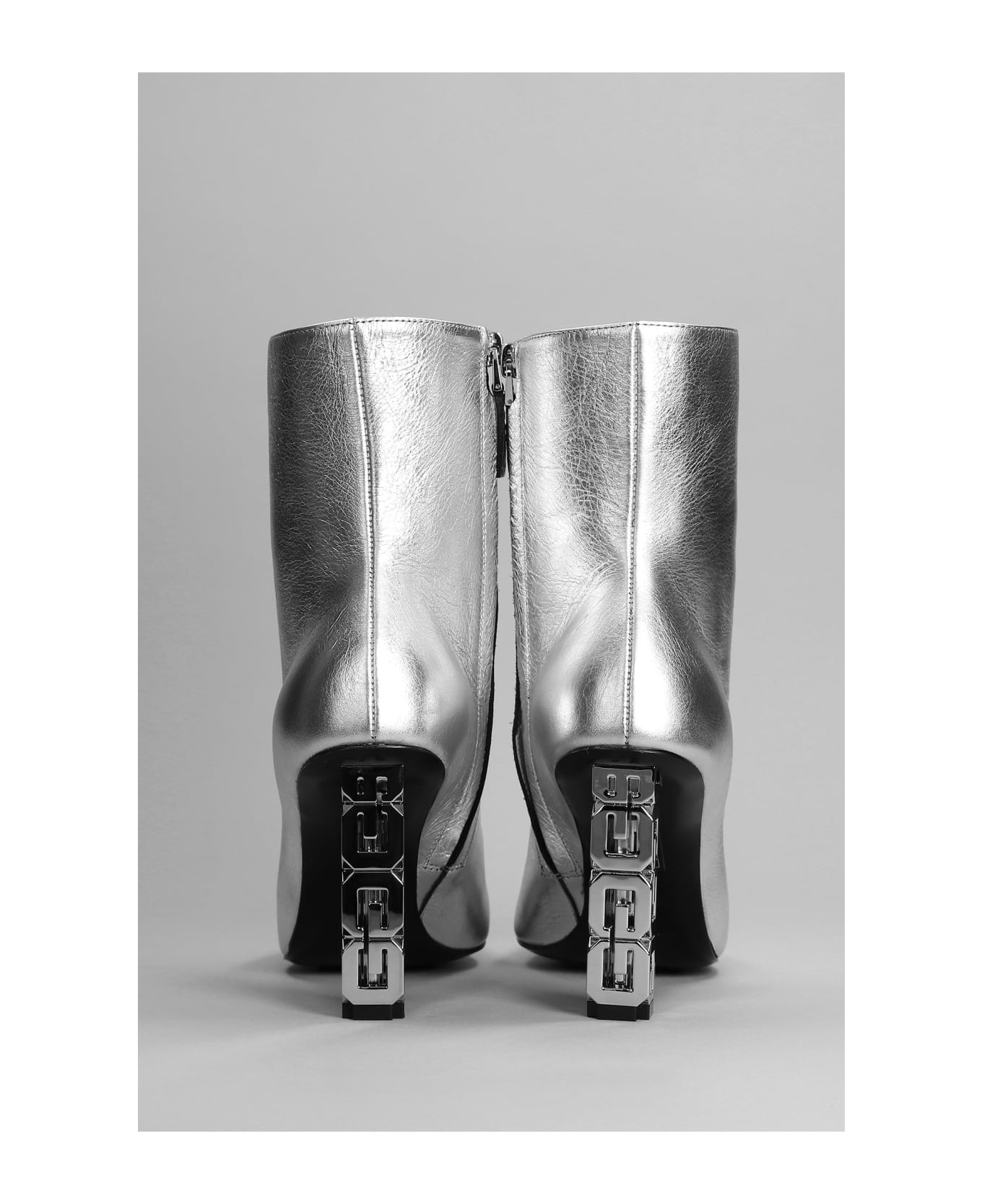 Givenchy High Heels Ankle Boots In Silver Leather - silver
