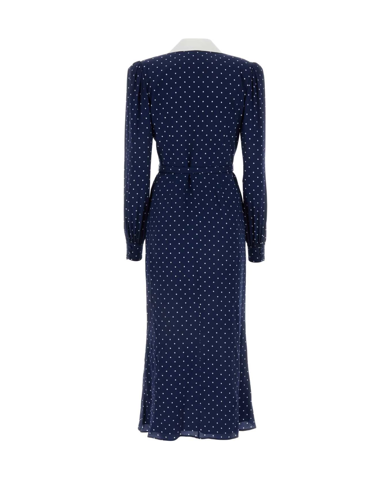 Alessandra Rich Printed Silk Dress - NAVYBLUEWHITE