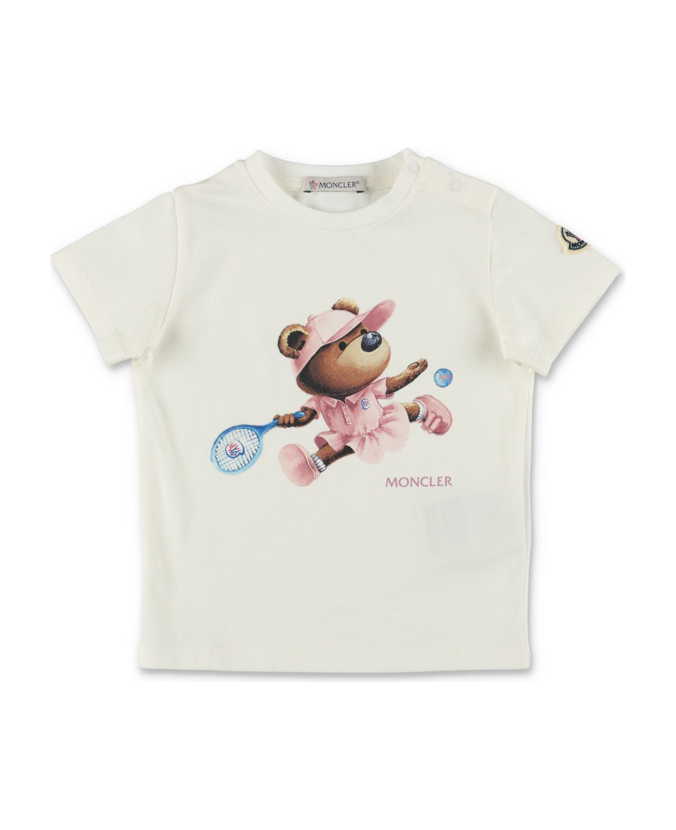 Moncler T-shirt Bianca In Jersey Di Cotone Baby Girl - Bianco