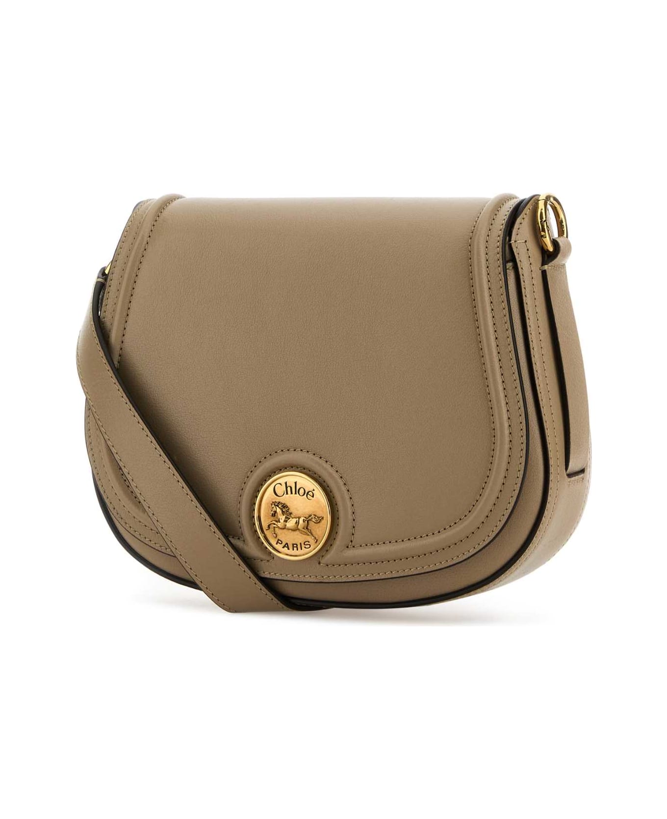 Chloé Cappuccino Leather Horse Medal Crossbody Bag - BROWN