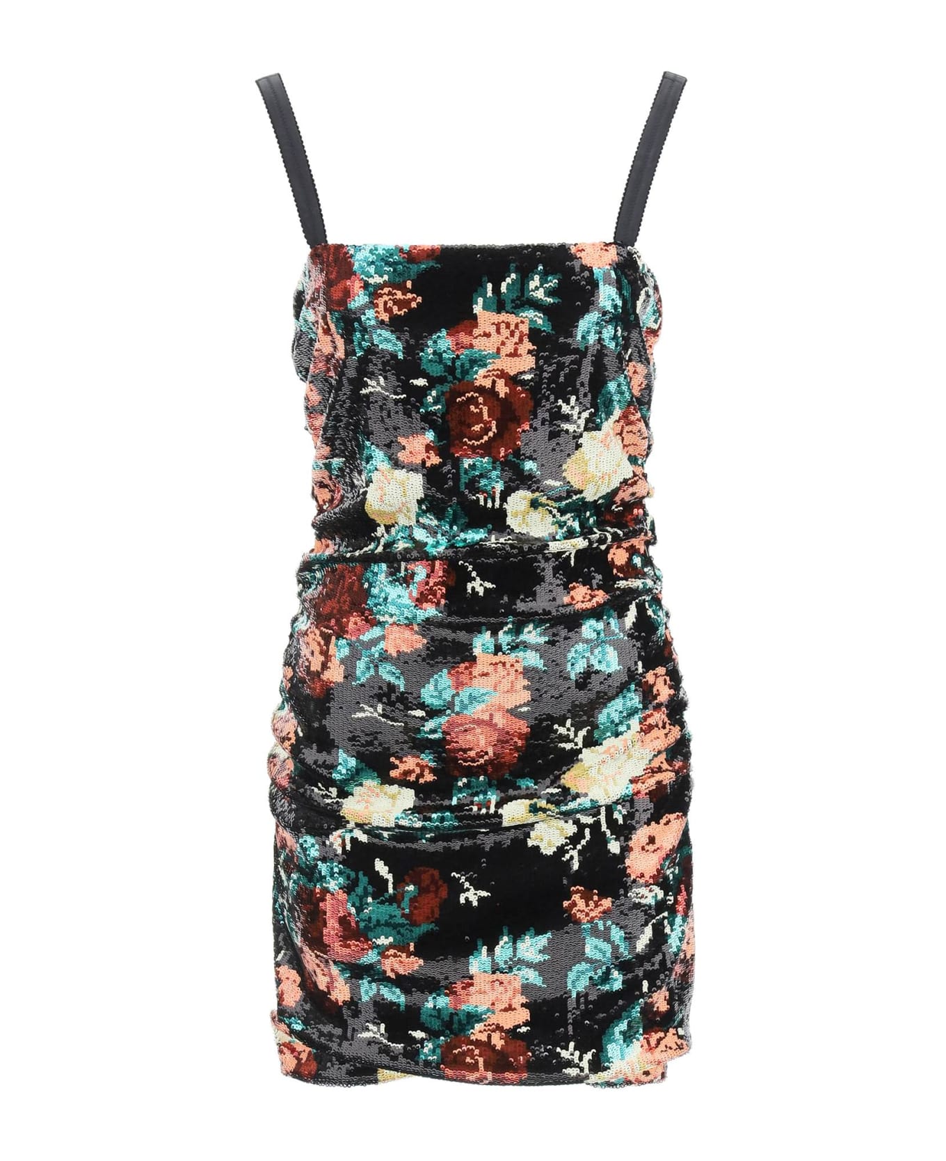 Dolce & Gabbana Floral-patterned Sequin Mini Dress - FANTASIA NON STAMPA (Black)