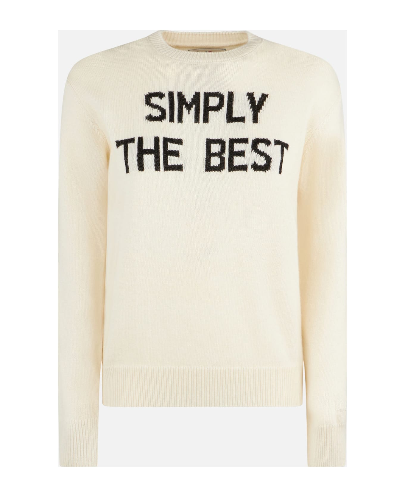 MC2 Saint Barth Woman Crewneck White Sweater With Simply The Best Lurex Print | Niki Dj Special Edition - WHITE