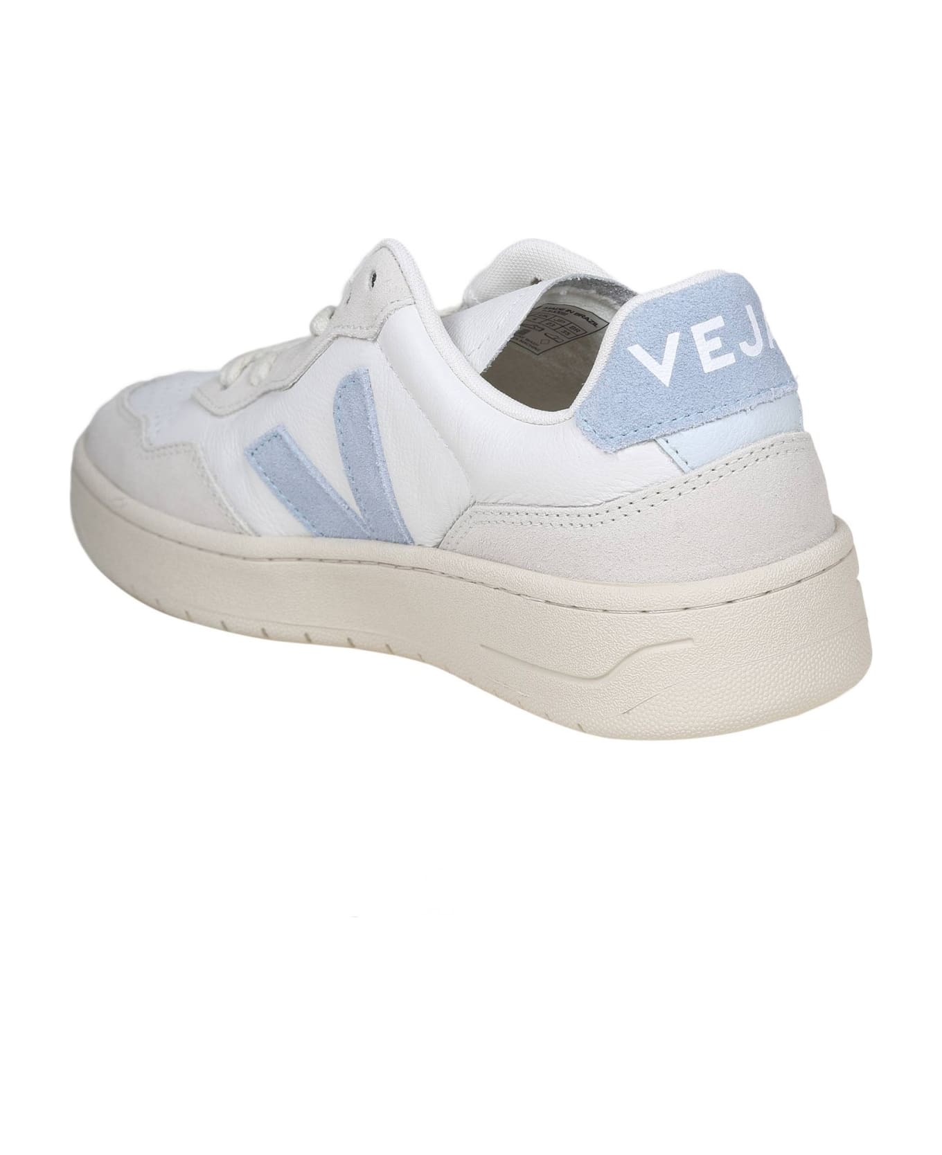 Veja V 90 Sneakers In White And Light Blue Leather And Suede