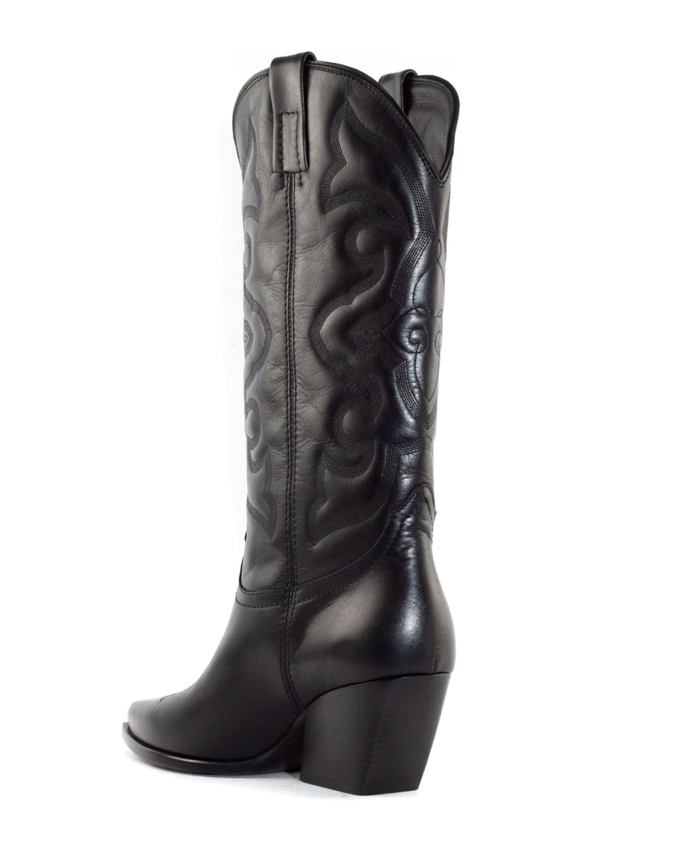 Elena Iachi Black Leather Texan Boots - Black