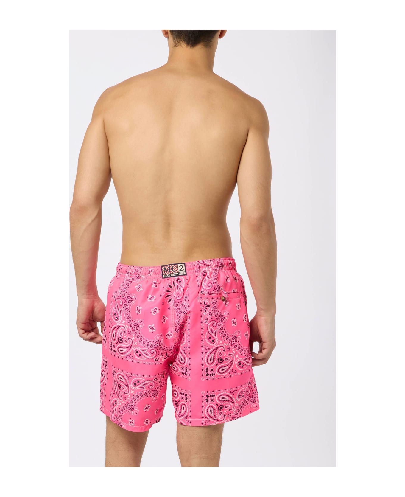 MC2 Saint Barth Man Swim Shorts With Pink Bandanna Print - ROSA FLUO