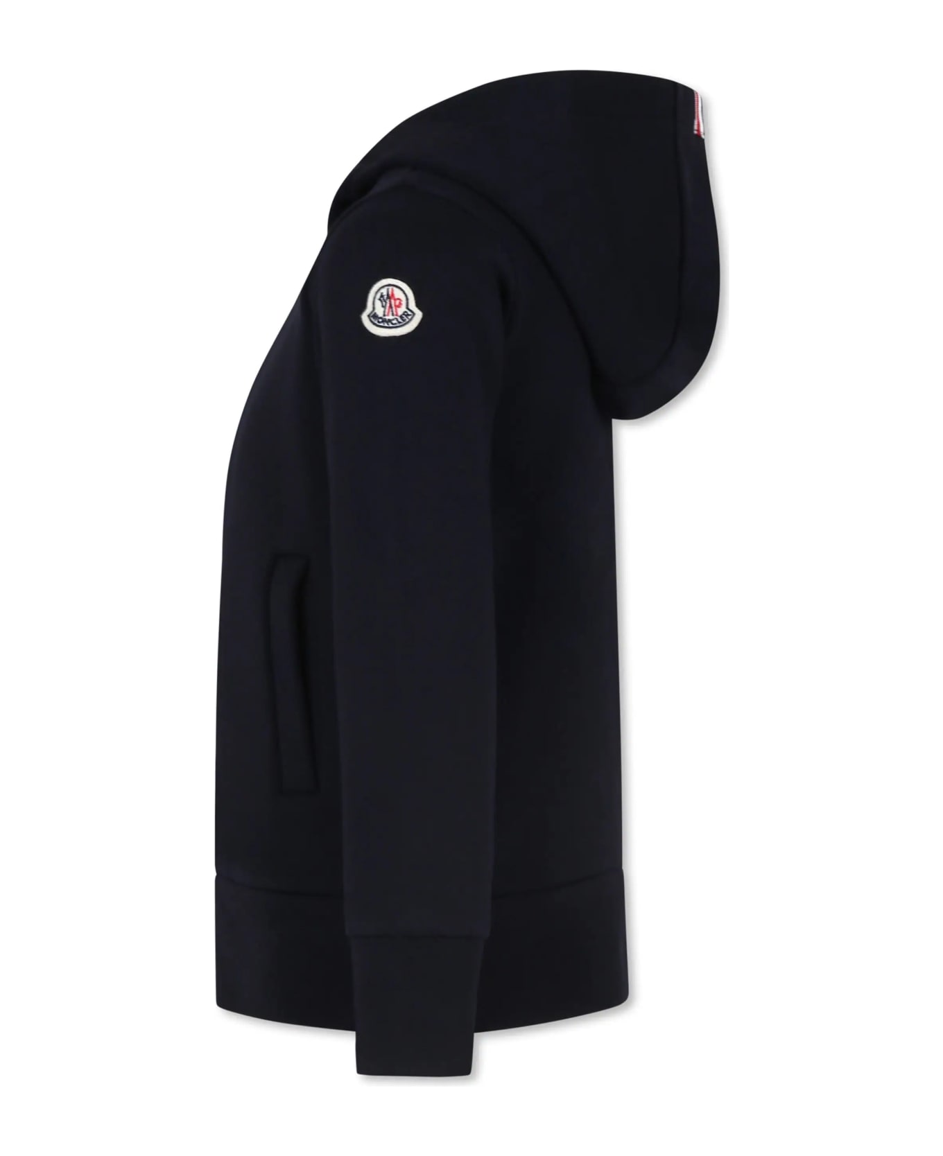 Moncler Logoed Hoodie With Zip In Night Blue - Blue