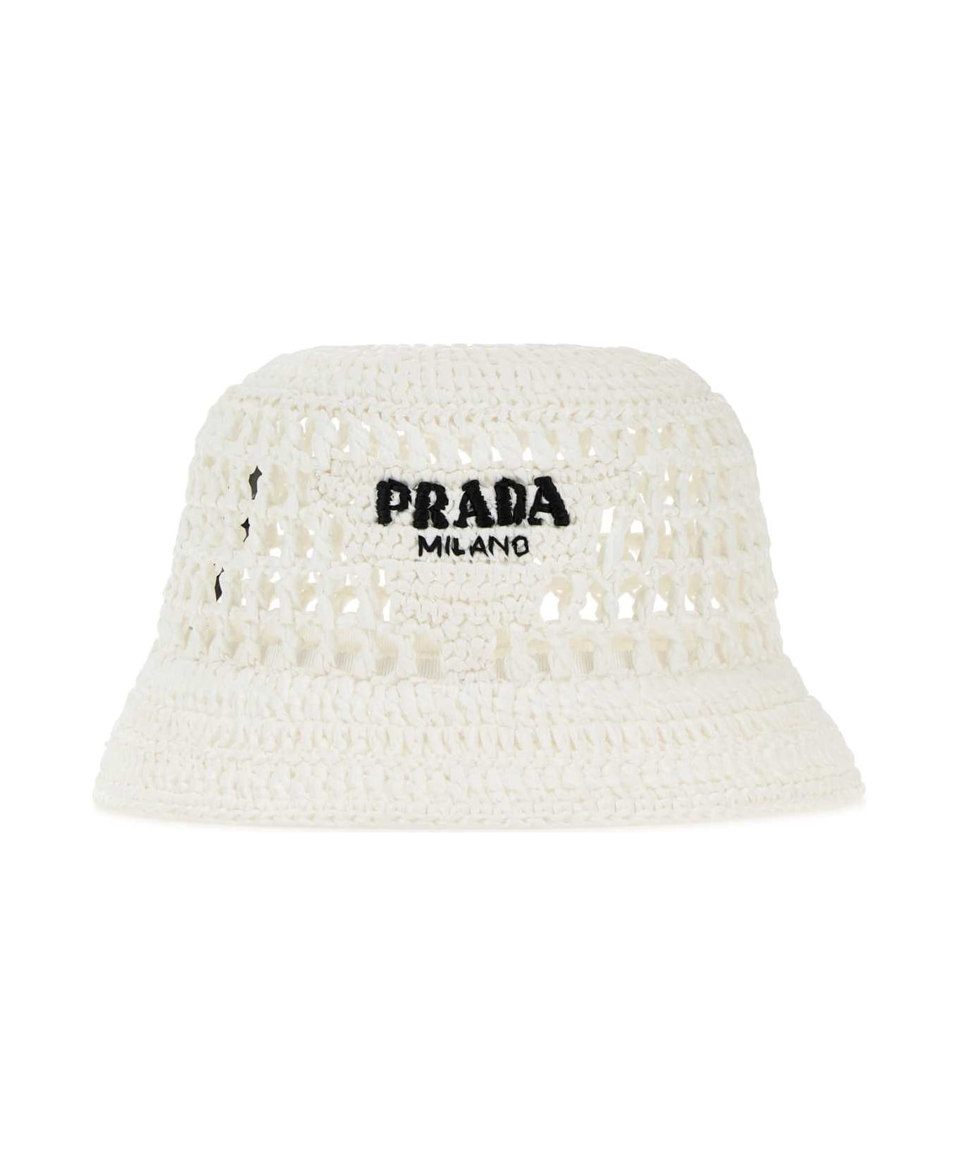 Prada White Raffia Bucket Hat - BIANCO ヘアアクセサリー
