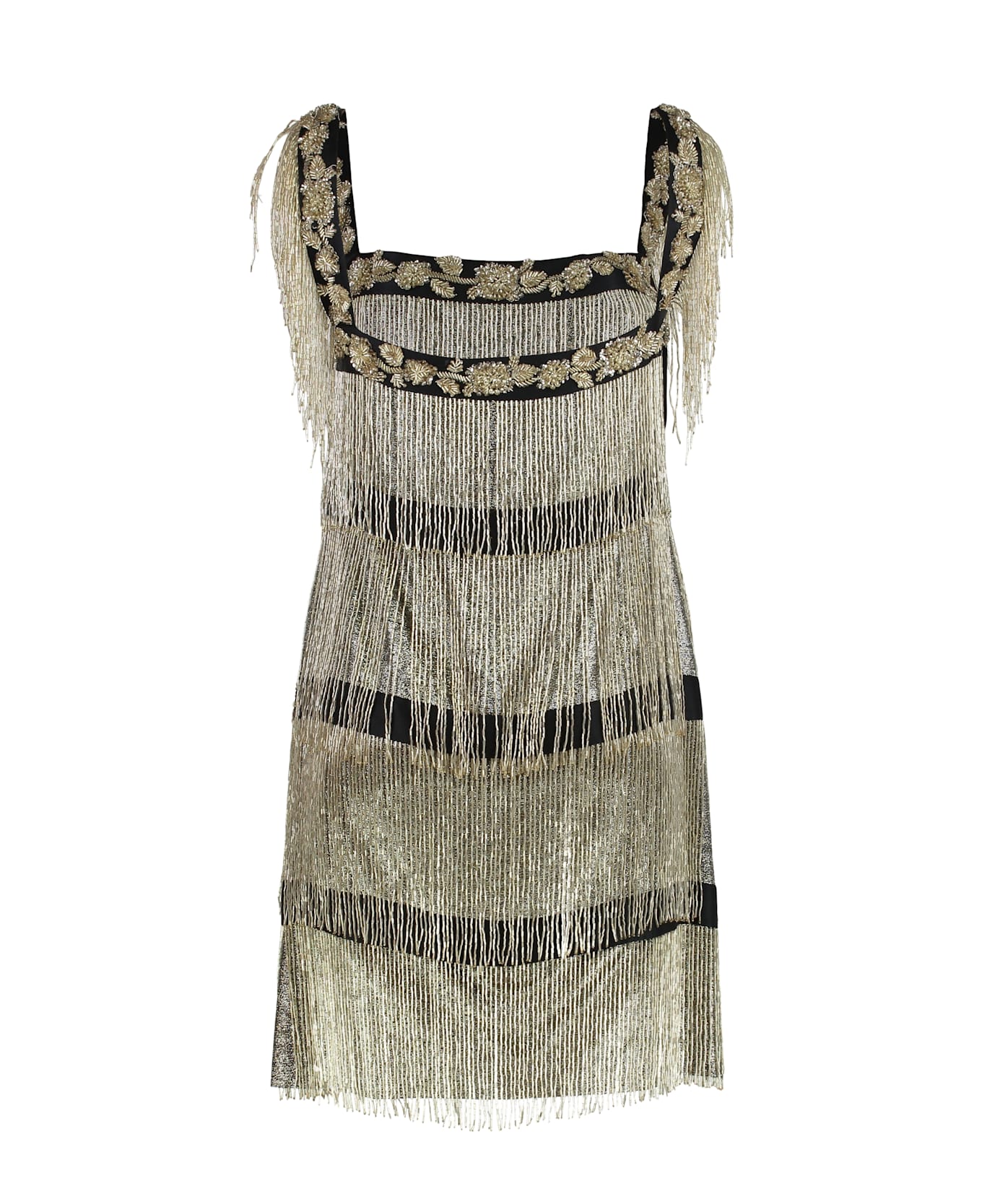 Alberta Ferretti Mini Dress With Fringes - Gold