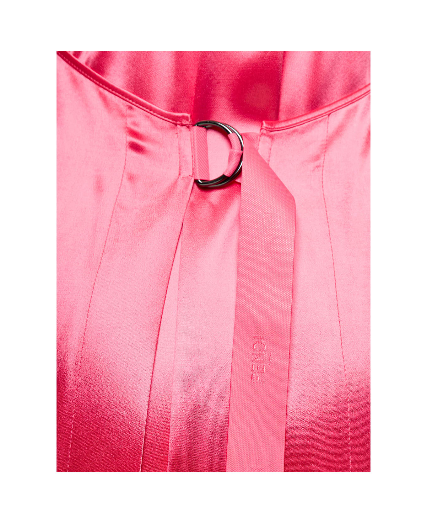 Fendi Maxi Pink Dress With Halter Neck Cut In The Back And Logo Ribbons In Viscose Satin Woman - Red ワンピース＆ドレス