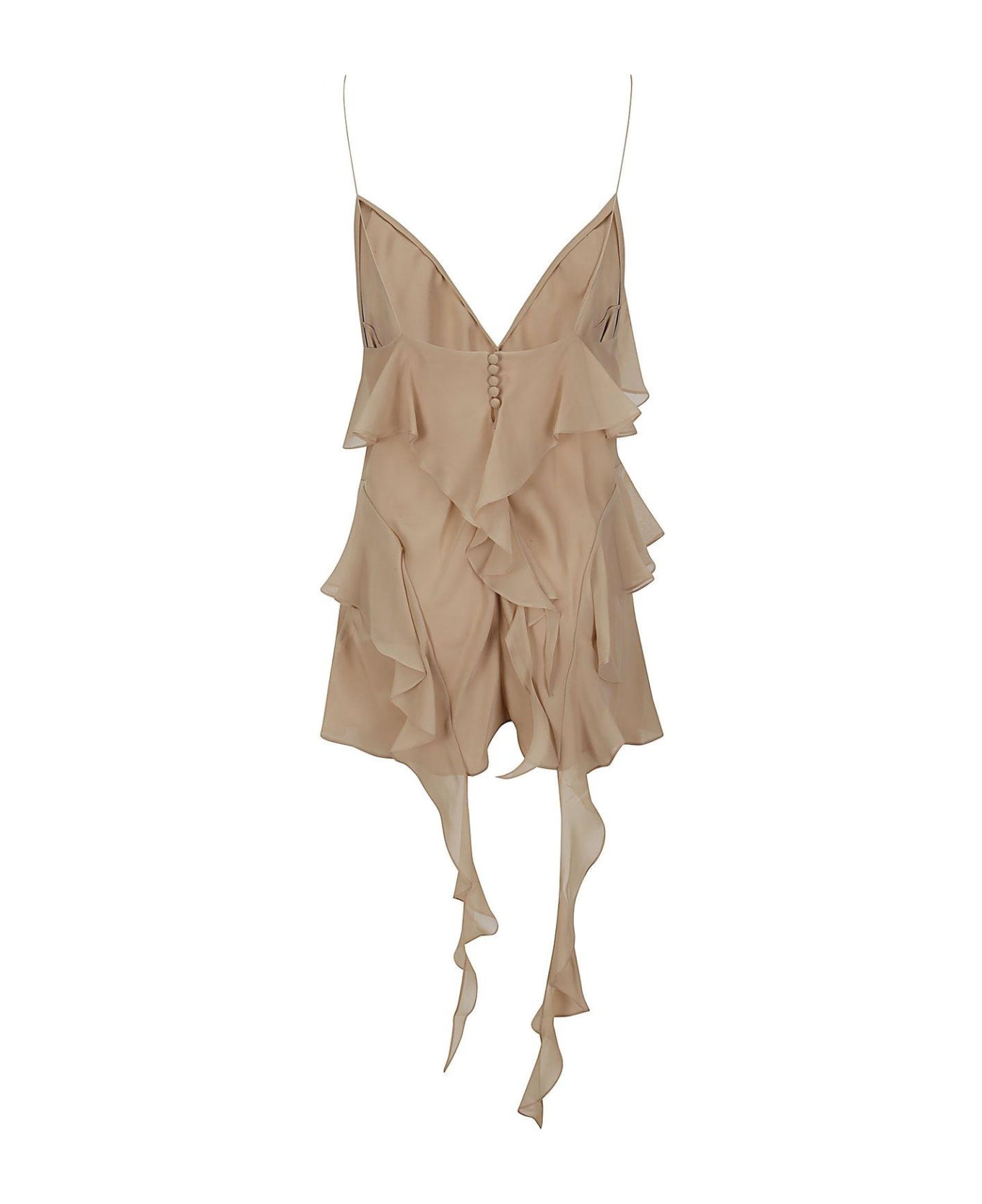 Khaite The Piet Plunging V-neck Ruffled Top - BEIGE