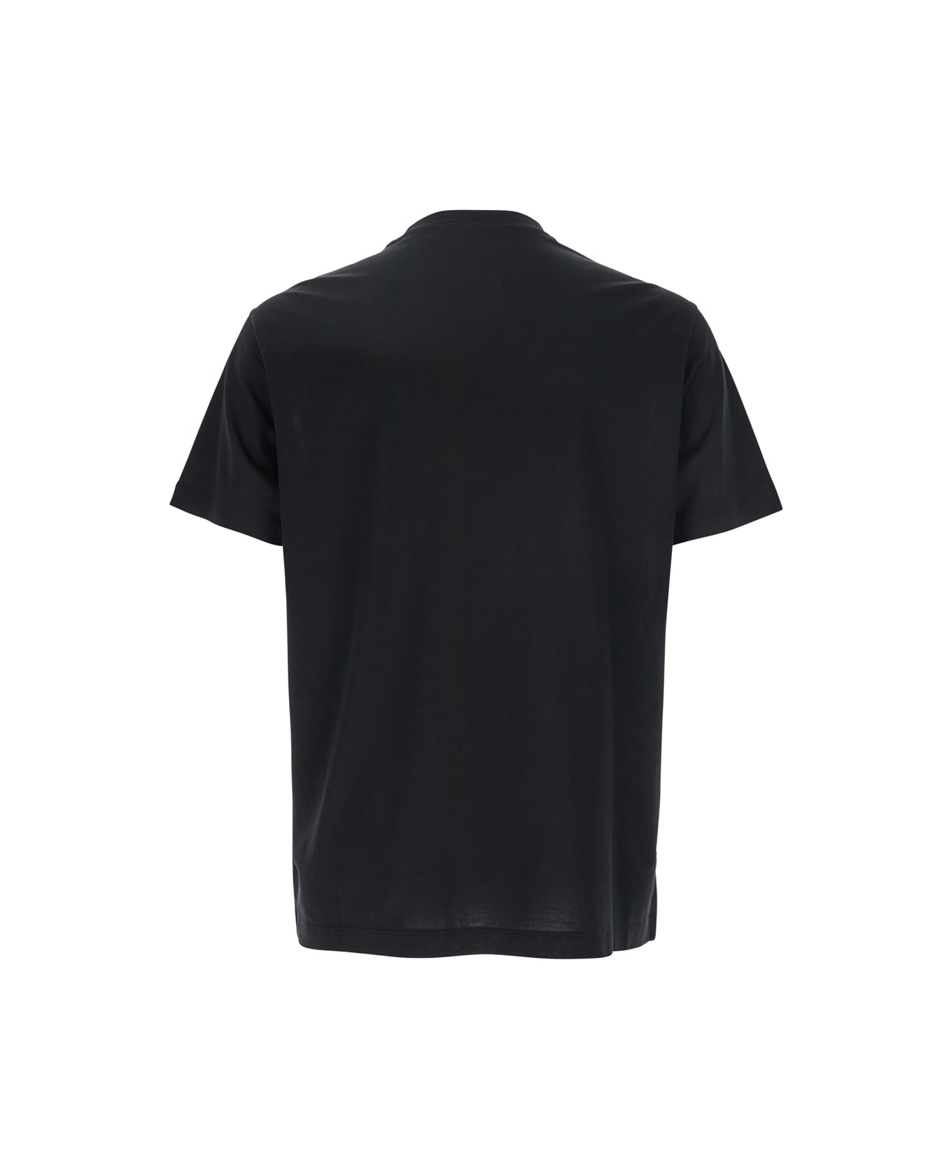 Emporio Armani Black T-shirt With Logo Lettering On The Front In Cotton And Lyocell Blend Man - BLACK