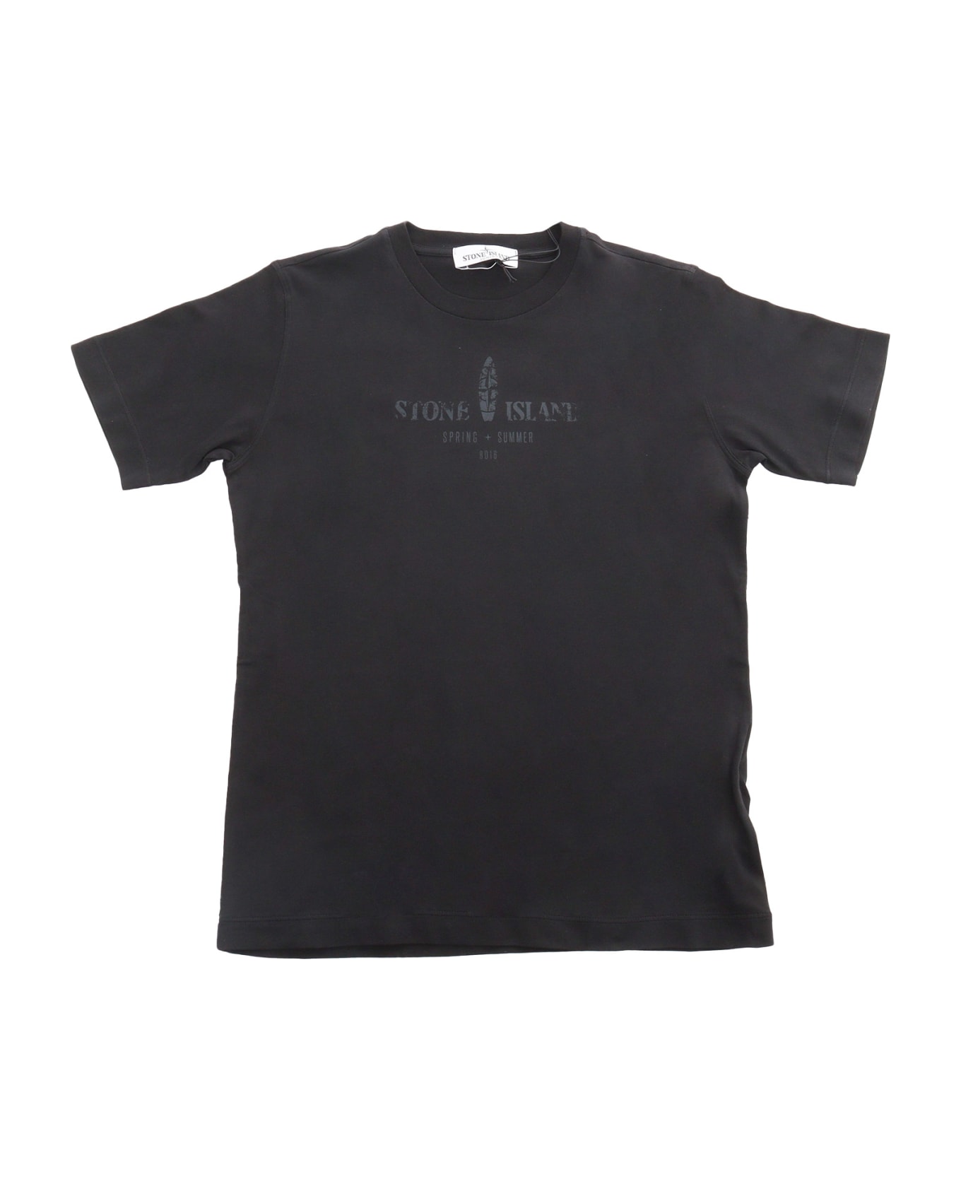 Stone Island Junior Black T-shirt With Prints - BLACK Tシャツ＆ポロシャツ