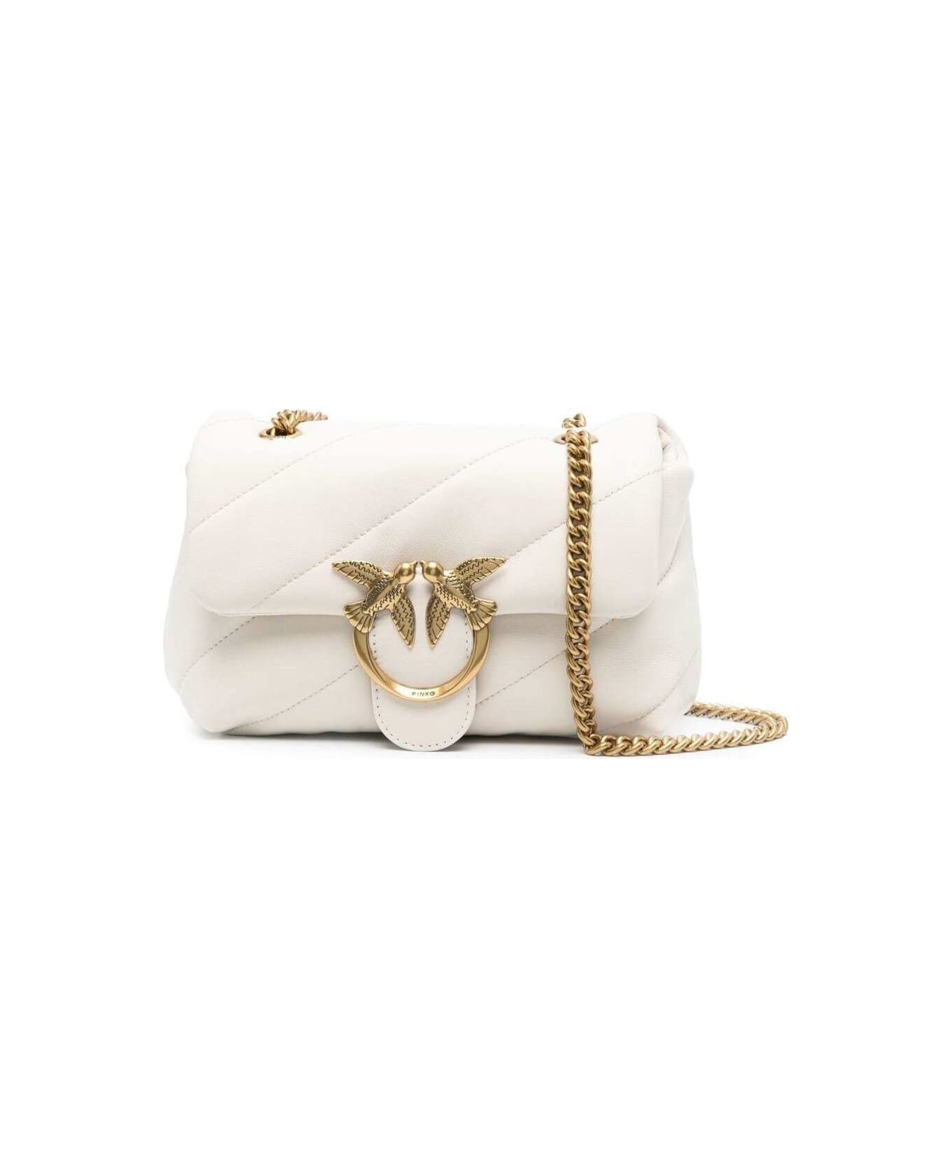 Pinko 'love Classic Puff' White Shoulder Bag With Diagonal Maxi Quilting In Leather Woman Pinko - White