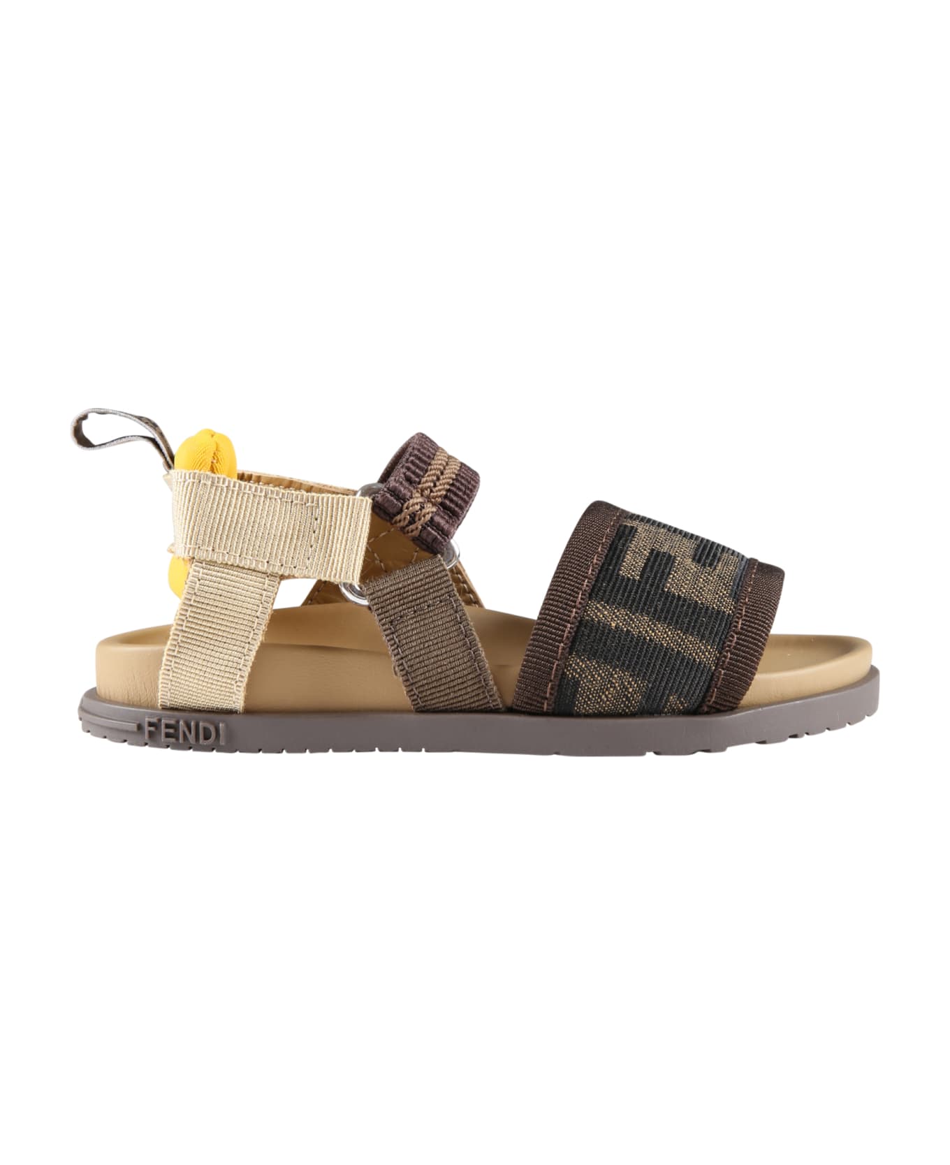 Fendi Brown Sandals For Kids With Ff - Brown