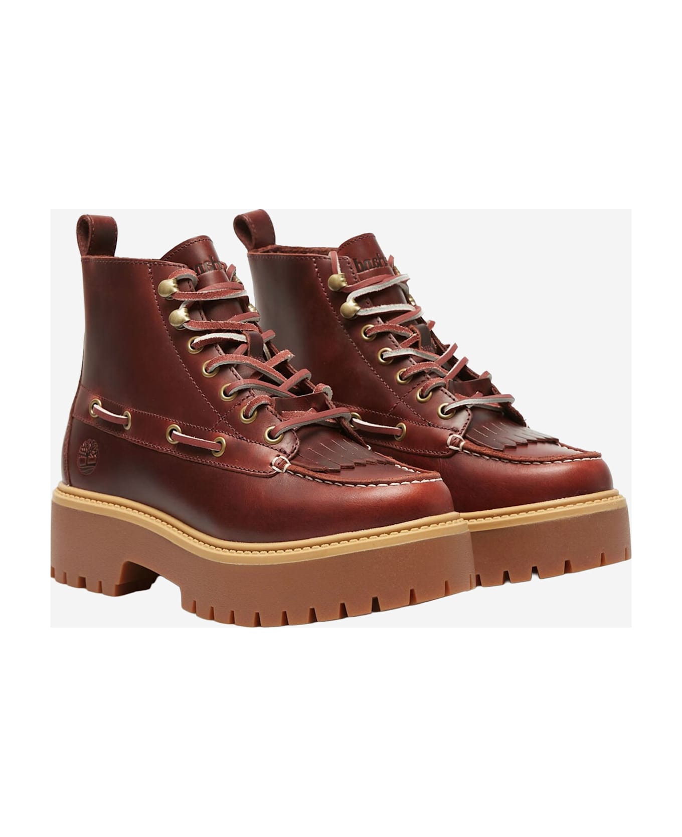 Timberland Stone Street Leather Platform Ankle Boots - Bordeaux