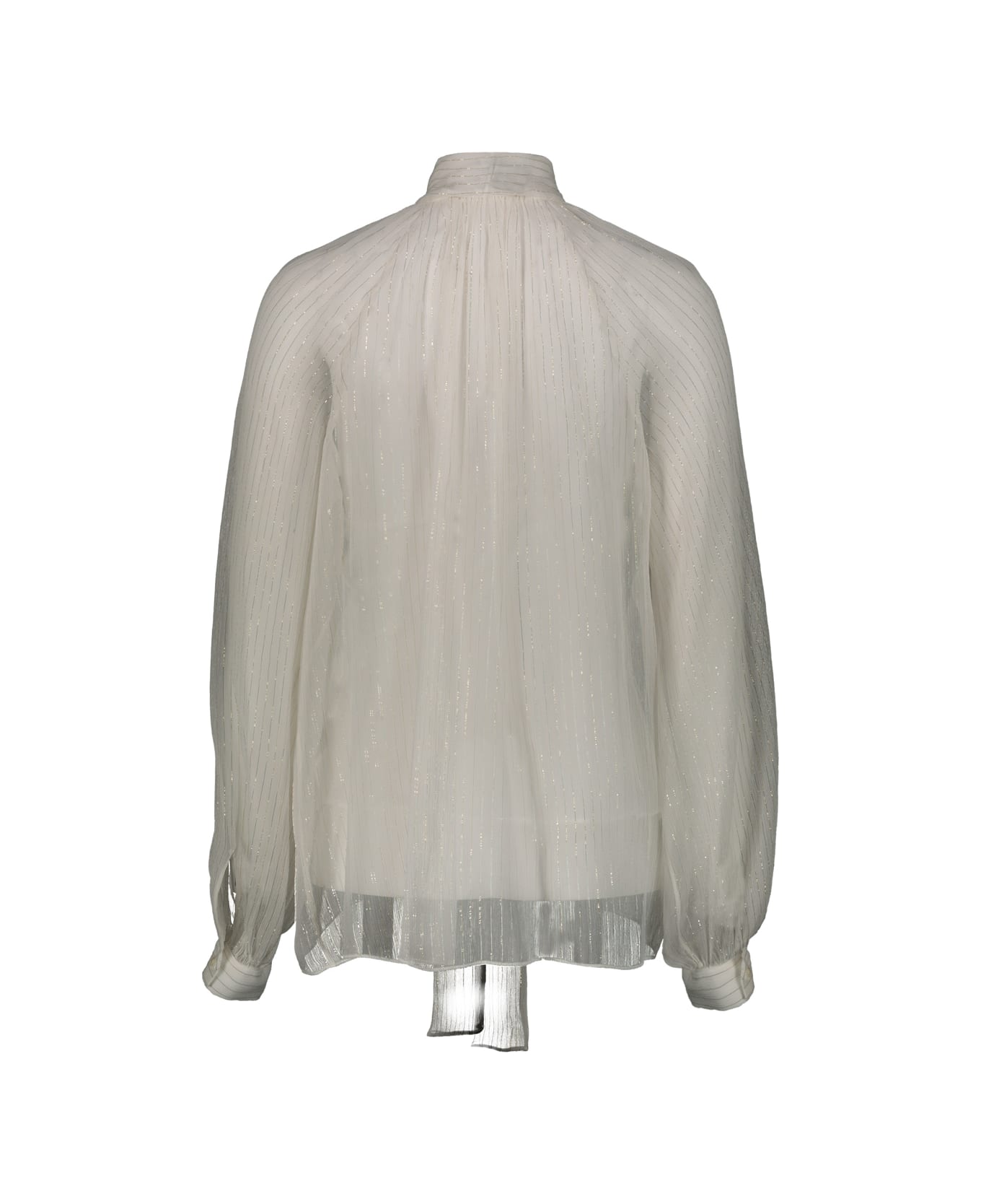 Rochas Bow Shirt In Lurex Striped Silk Chiffon
