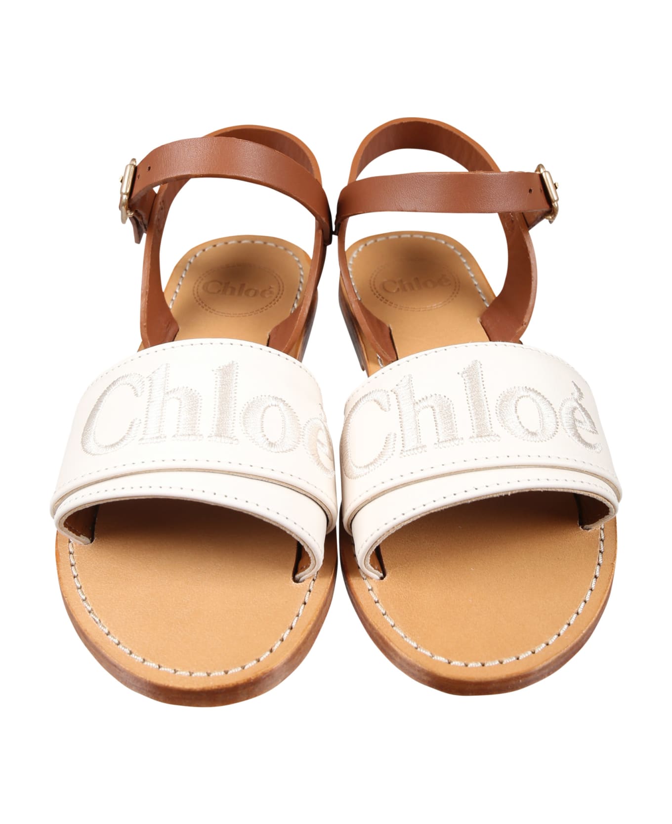 Chloé Ivory Sandals For Girl With Logo - Ivory シューズ