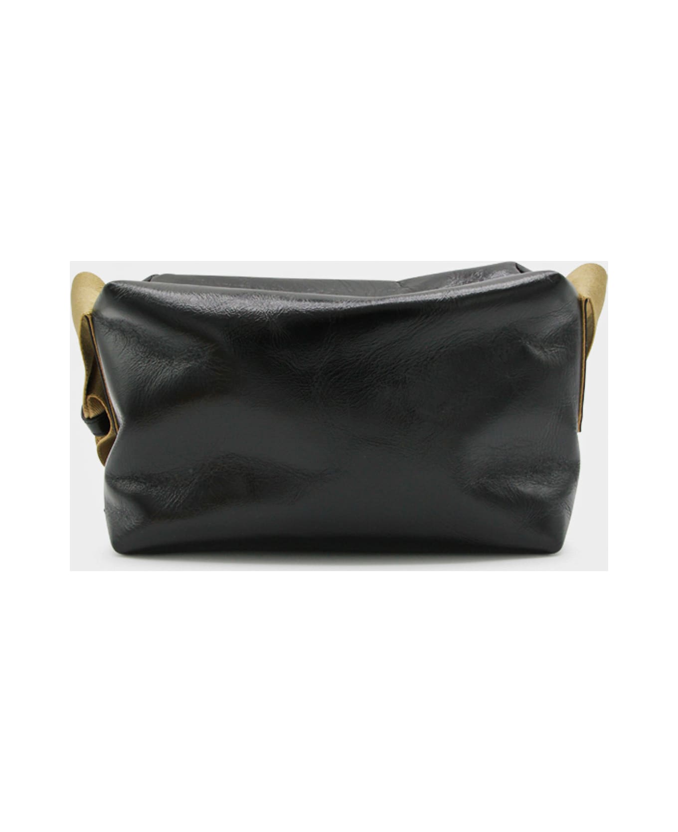 Uma Wang Black Leather Tofu Medium Shoulder Bag - BLACK/MUSTARD