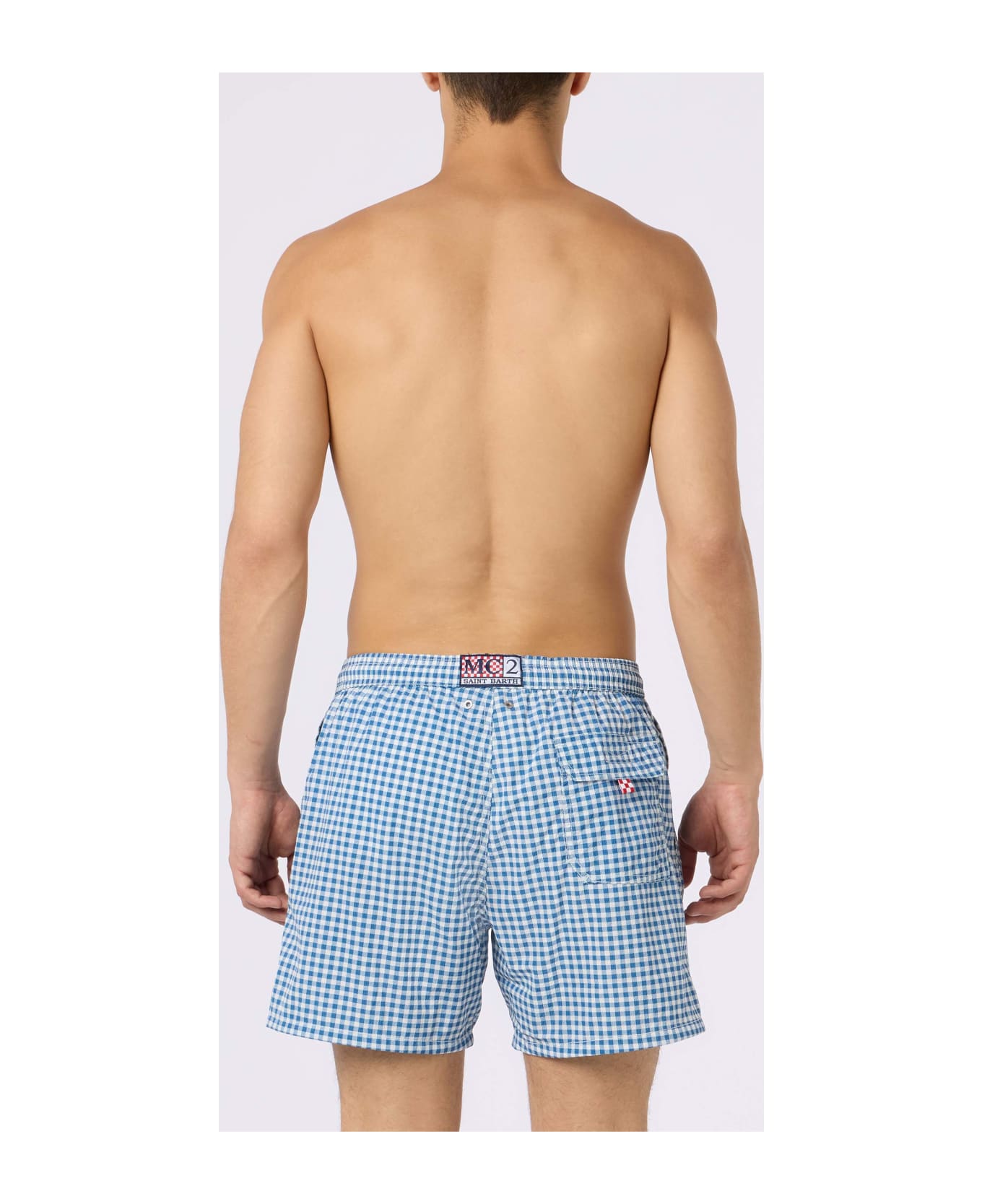 MC2 Saint Barth Seersucker Gingham Classic Light Swim Shorts Patmos - BLUE