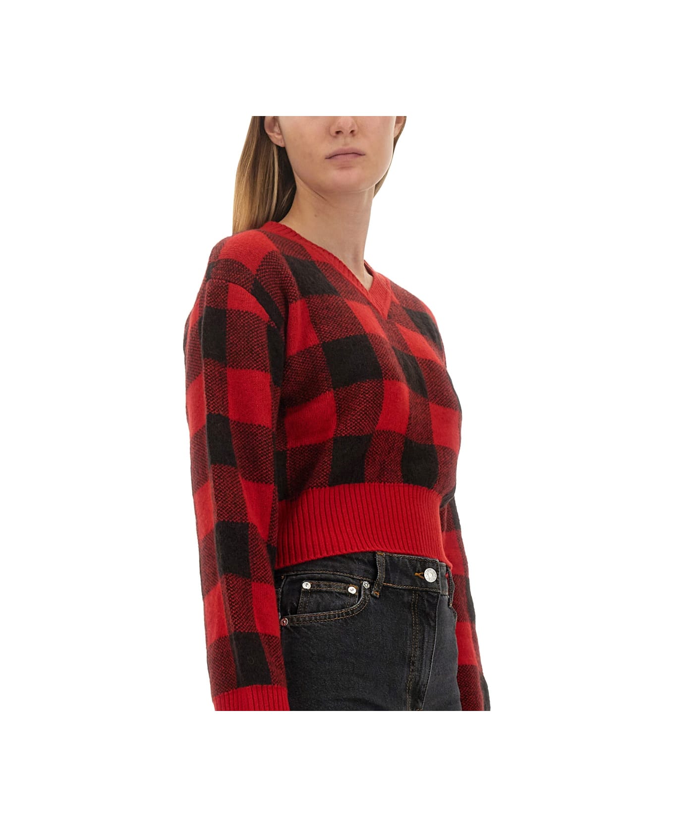 M05CH1N0 Jeans V-neck Sweater - RED