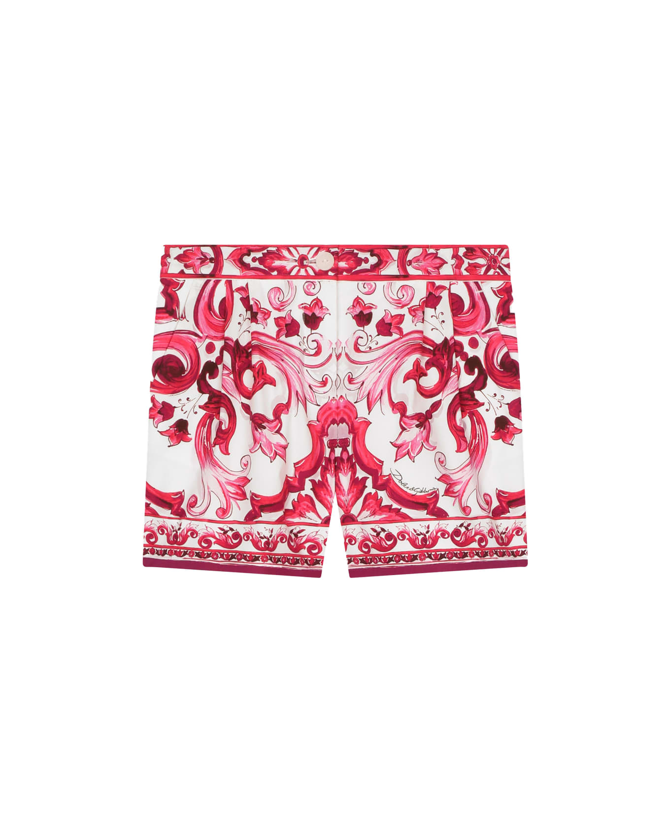 Dolce & Gabbana Poplin Shorts With Fuchsia Majolica Print - Pink