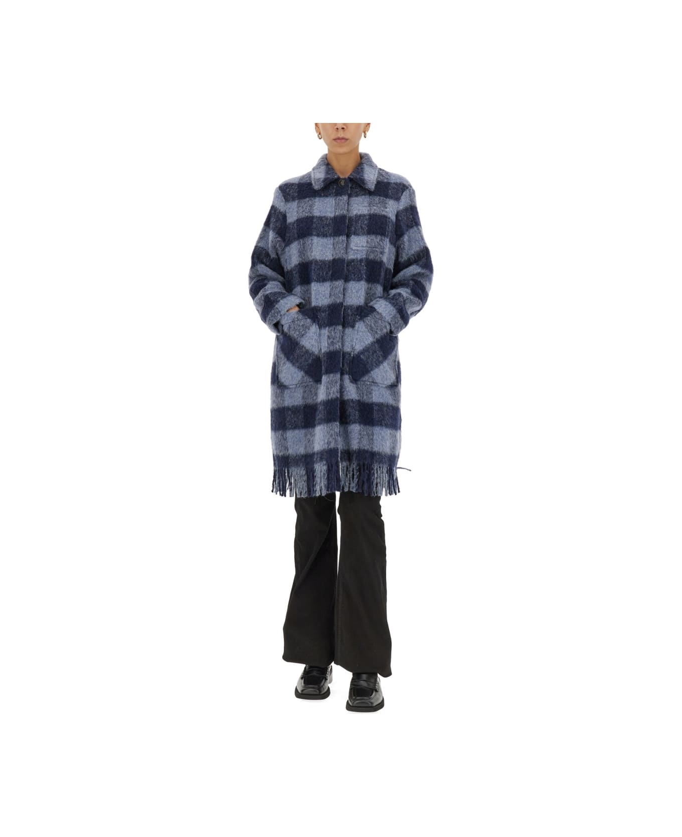 Woolrich Check Print Coat - BLUE コート