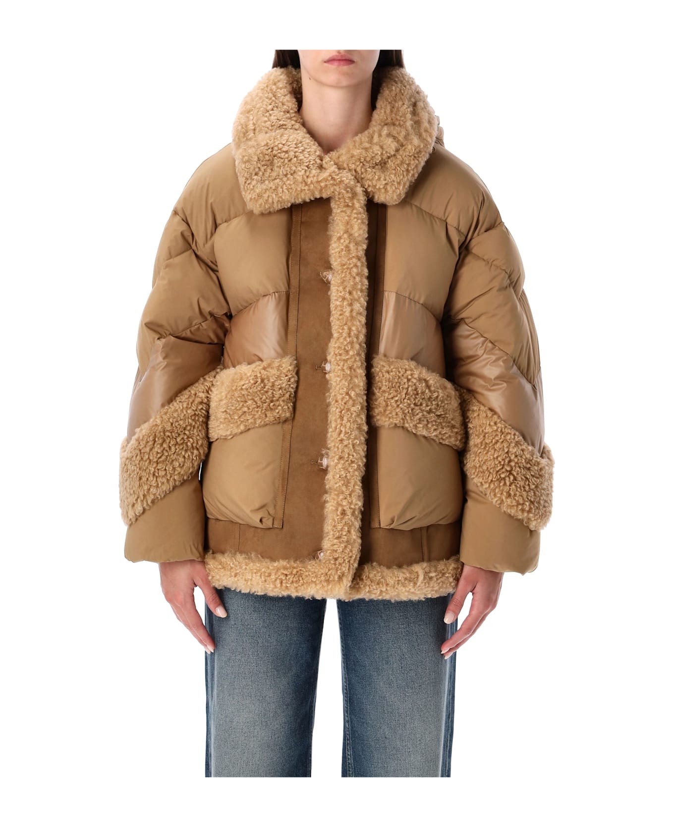 urbancode Camel Short Puffer Jacket With Faux Shearling - CARAMEL
