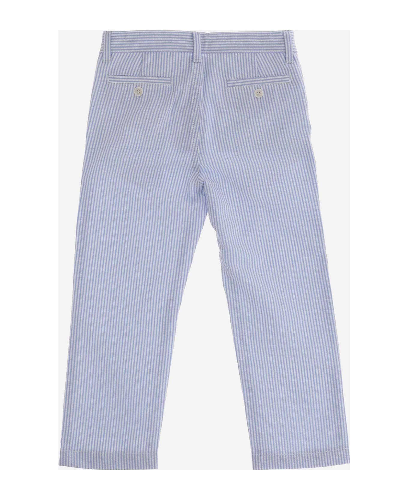 Il Gufo Cotton Pants With Striped Pattern - Clear Blue ボトムス